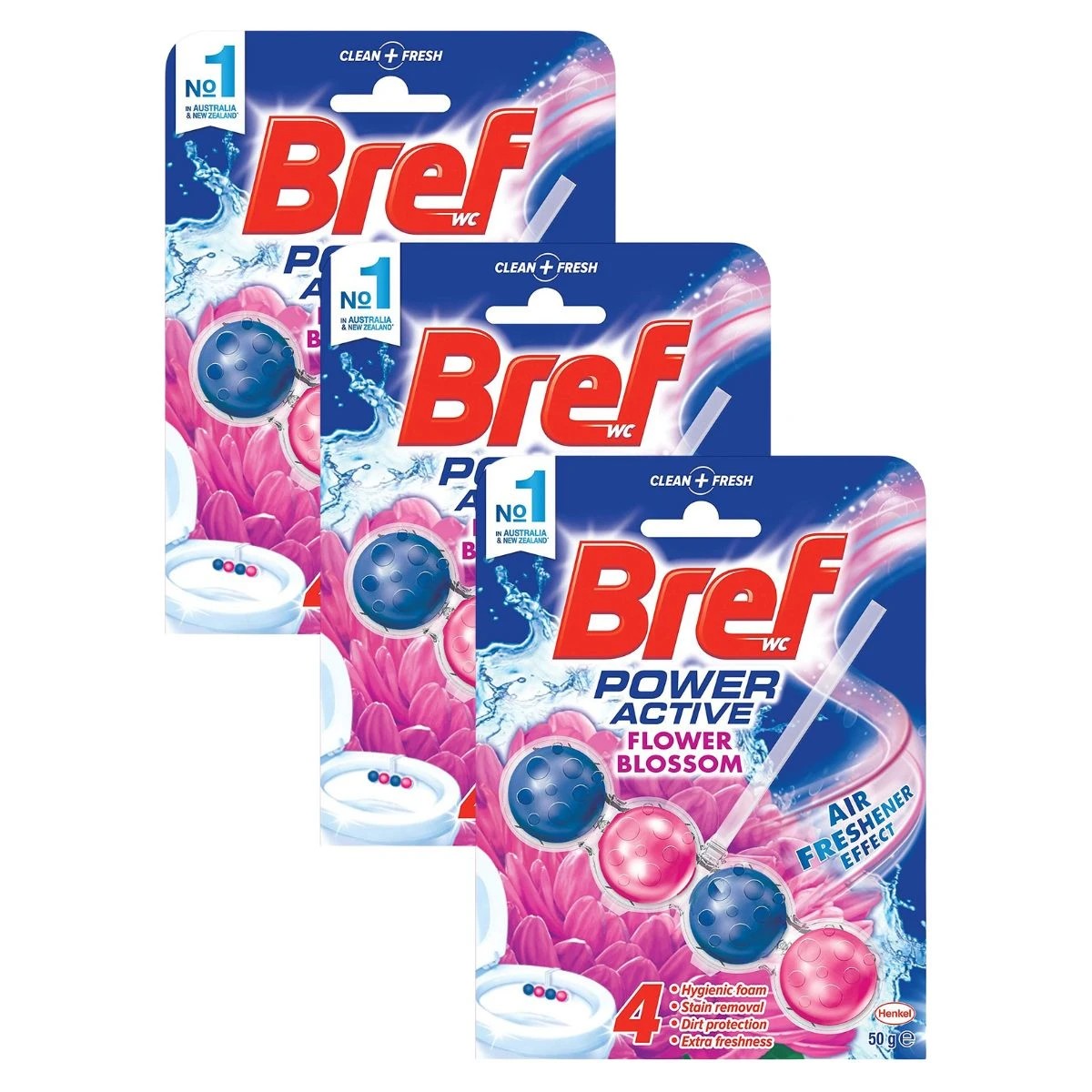 1 3xBref 50G Toilet Cleaner Cage Power Active 4 Function Formula Flower, 1 of 1