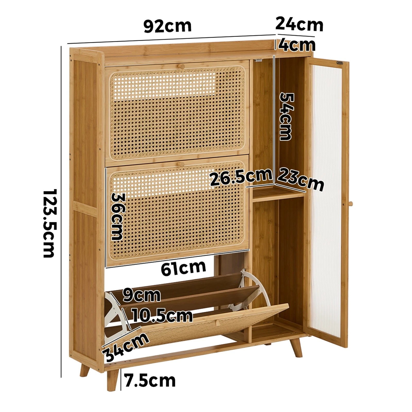 2 Oikiture Bamboo Shoe Storage Cabinet 3 Compartments Rack Single Door - Natural, 2 of 8