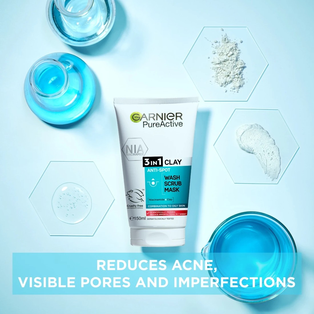 2 Garnier SkinActive PureActive 3-in-1 Anti-Spot Wash, Scrub and Mask 150ml - Clay and Niacinamide, 2 of 7