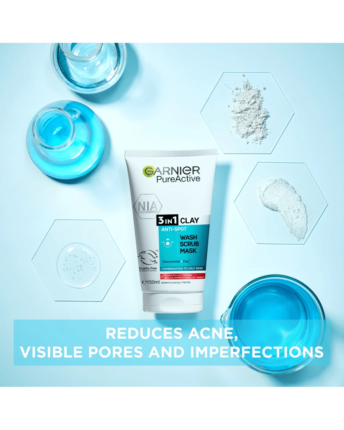 2 Garnier SkinActive PureActive 3-in-1 Anti-Spot Wash, Scrub and Mask 150ml - Clay and Niacinamide, 2 of 7