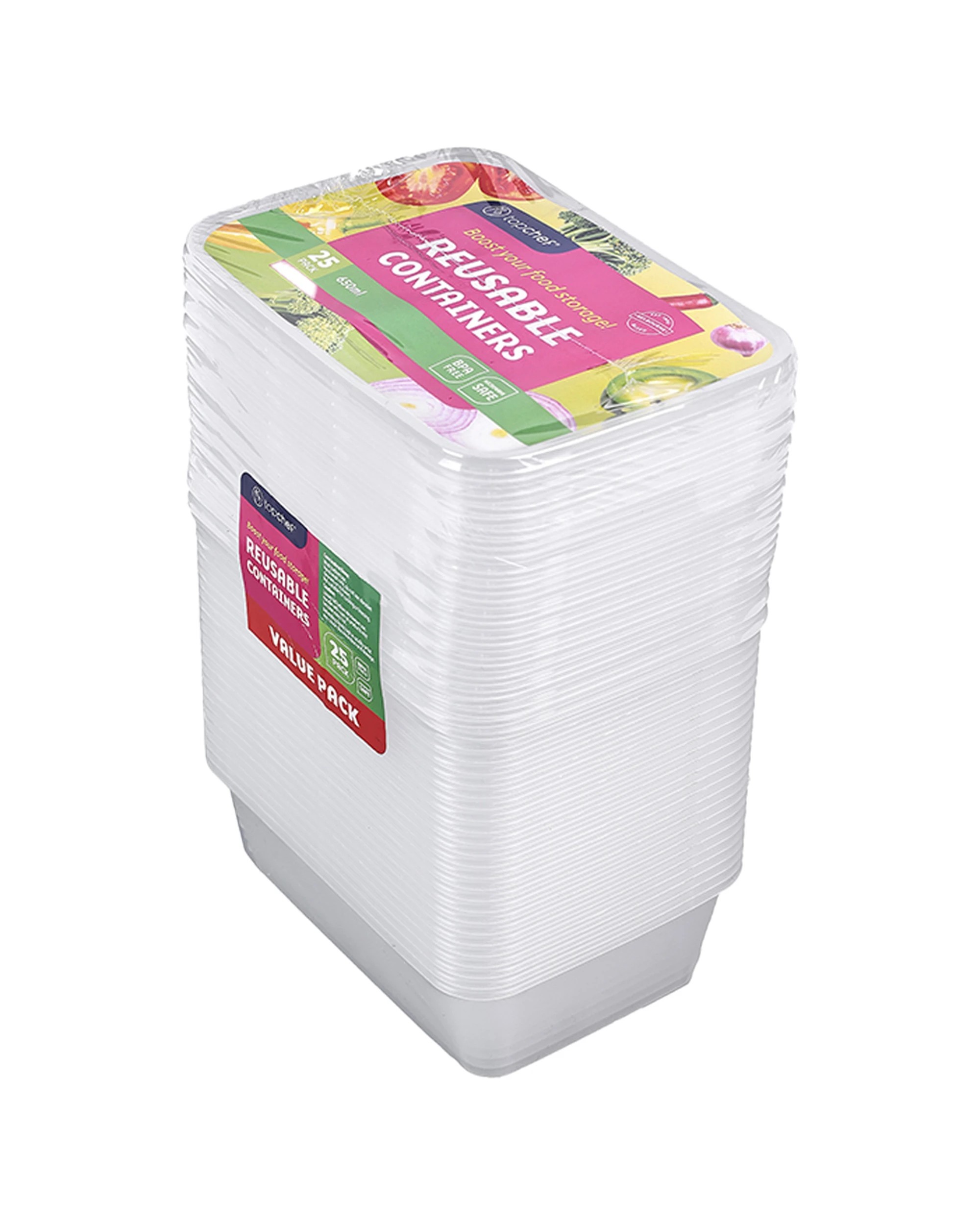 1 25pc Topchef 650ml Rectangle Bpa Free Reusable Food Container W/lid Clear - Clear, 1 of 3