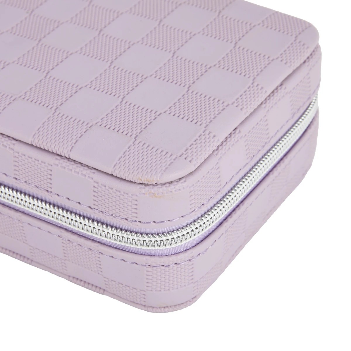 6 Lilac Check Large Zip Jewellery Case, 6 of 9