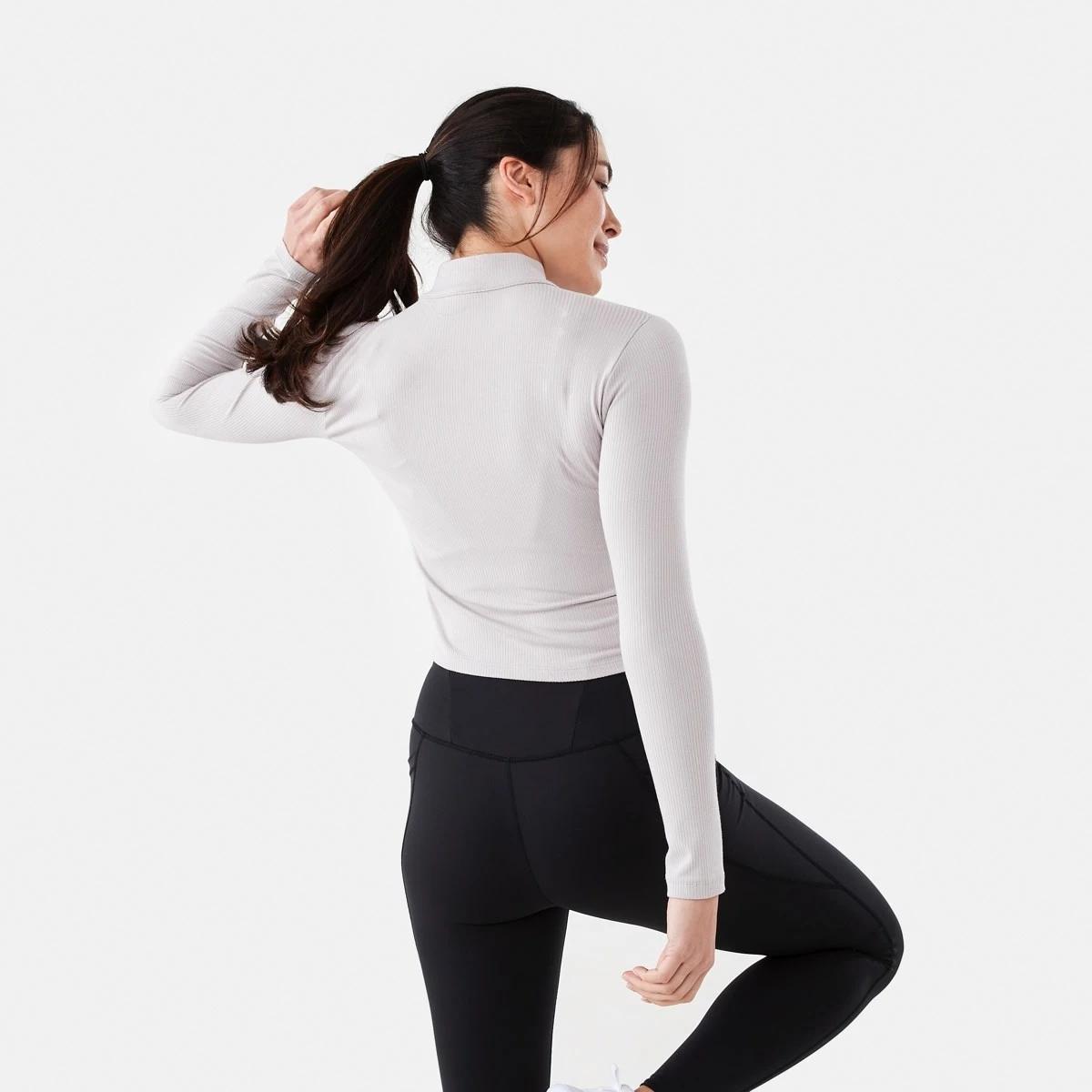 4 Active Womens Ribbed Zip Through Long Sleeve Top Porp Gry, 4 of 7