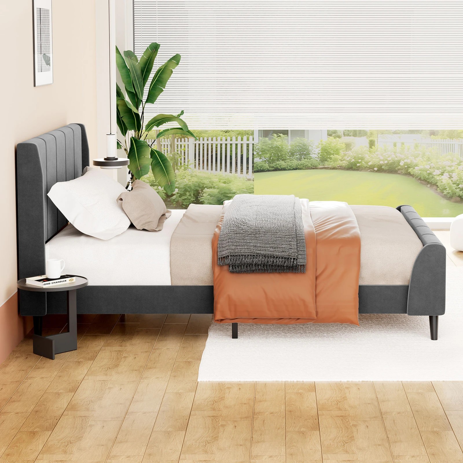 5 Alfordson Bed Frame King Single Tufted Headboard Base Velvet Hundolf - Grey, 5 of 10