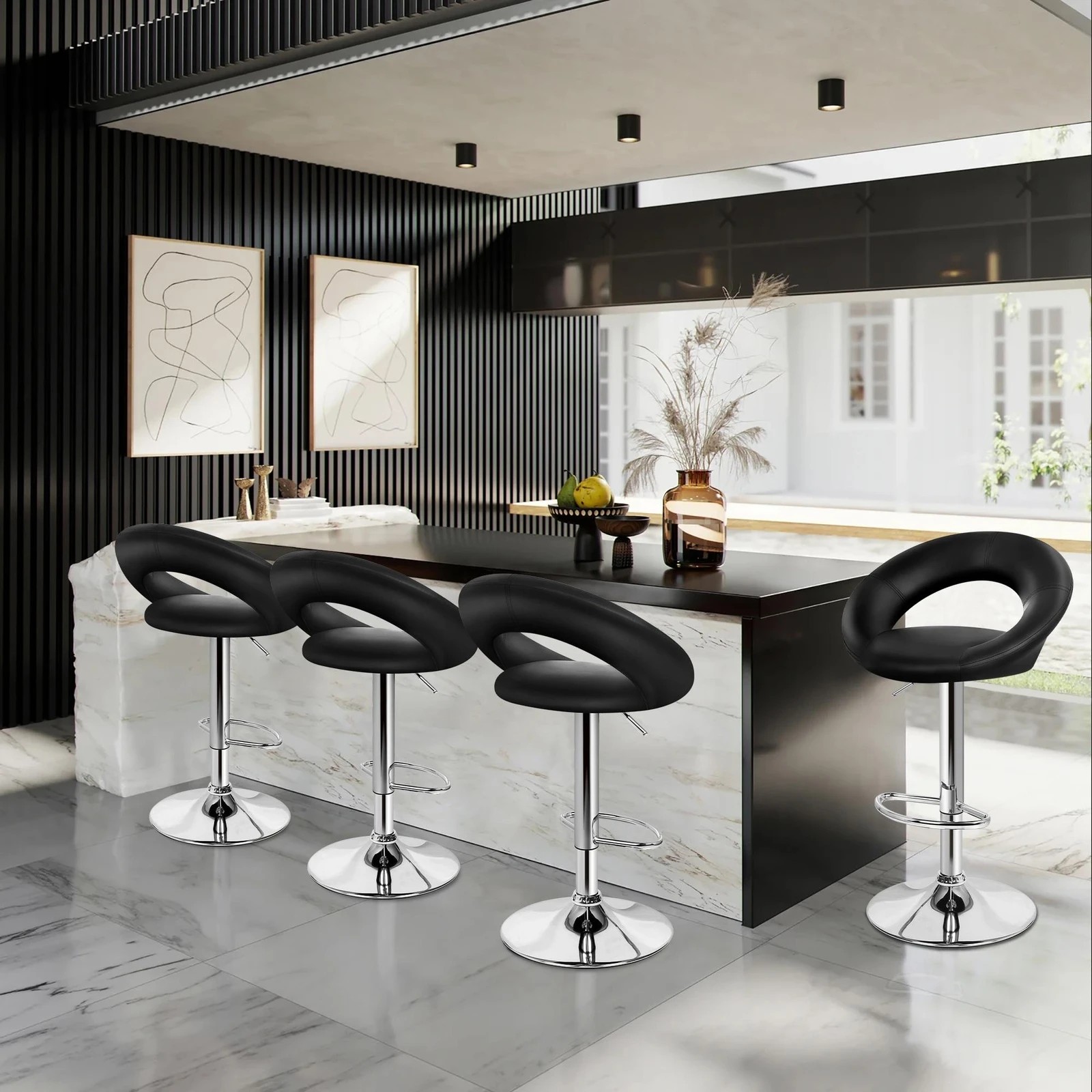 3 Alfordson 4x Bar Stools Ovadia Kitchen Swivel Chair Leather Gas Lift - Black, 3 of 7