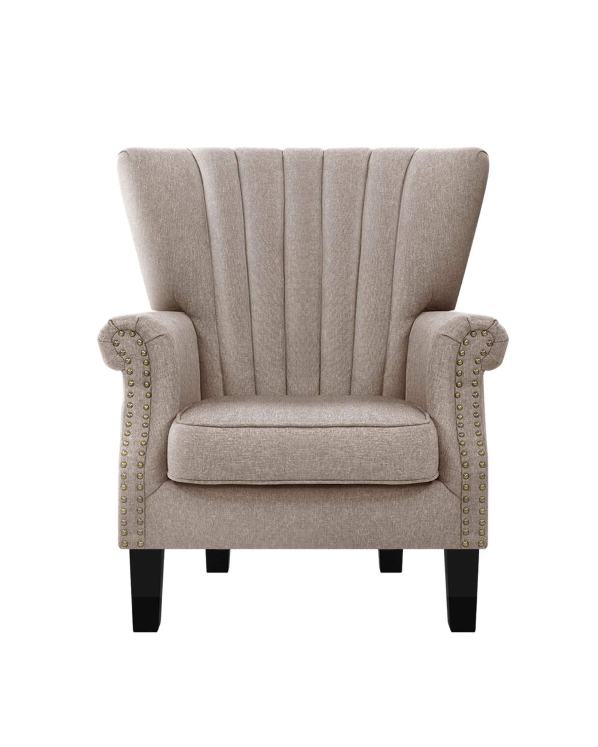 3 Artiss Armchair Wingback Taupe Andrew - Beige, 3 of 5
