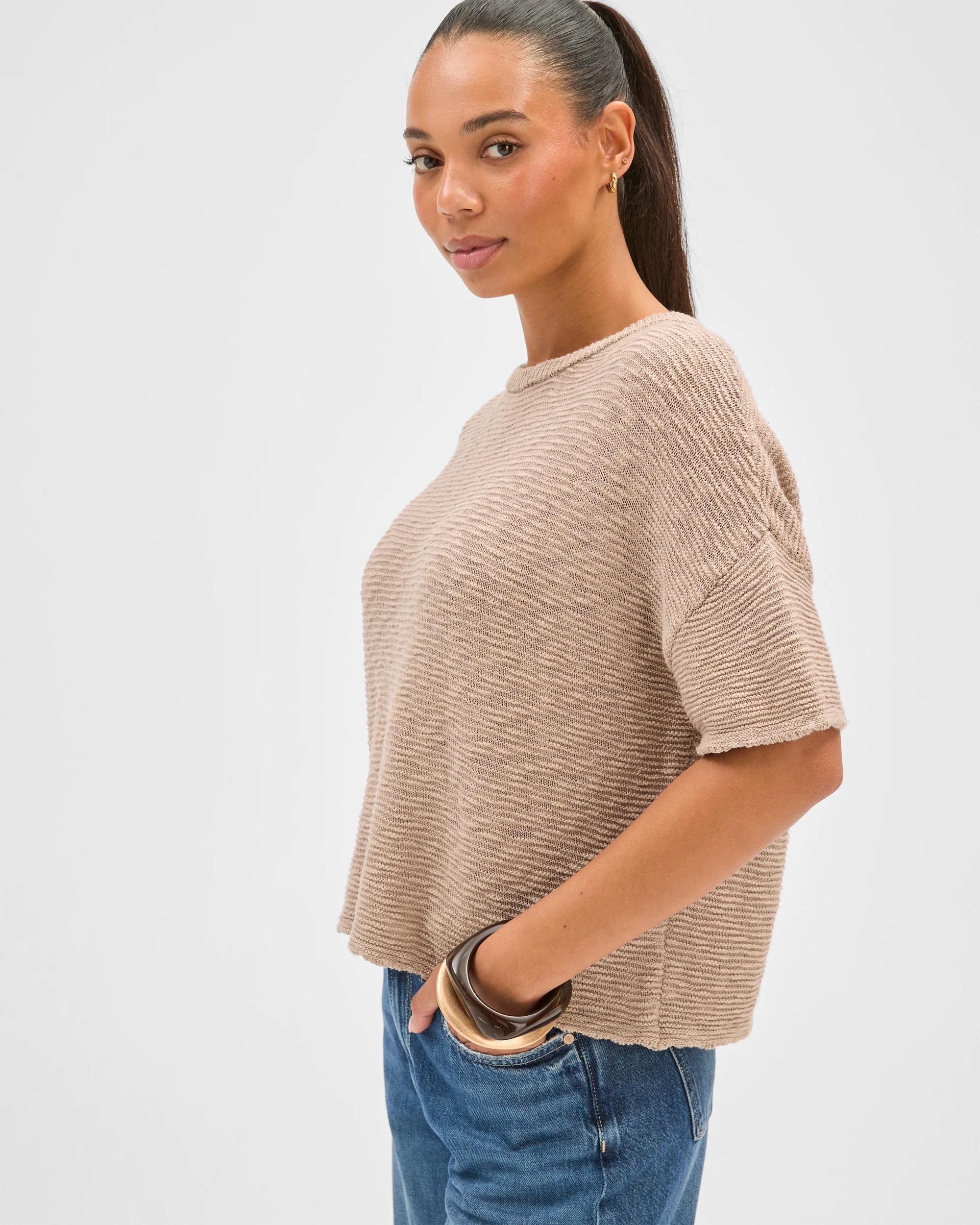 5 Target Woman Australian Cotton Slub Detail Knit T-Shirt PARCHMENT, 5 of 7