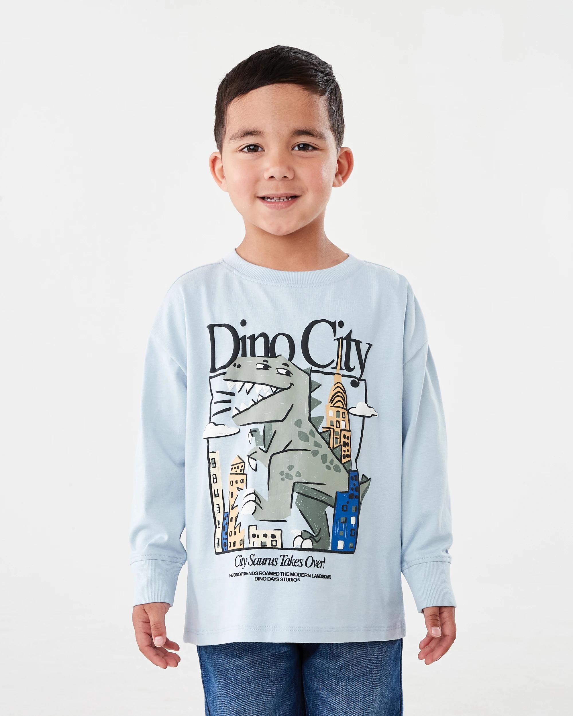 1 Long Sleeve Oversized T-shirt Blu Dino, 1 of 8