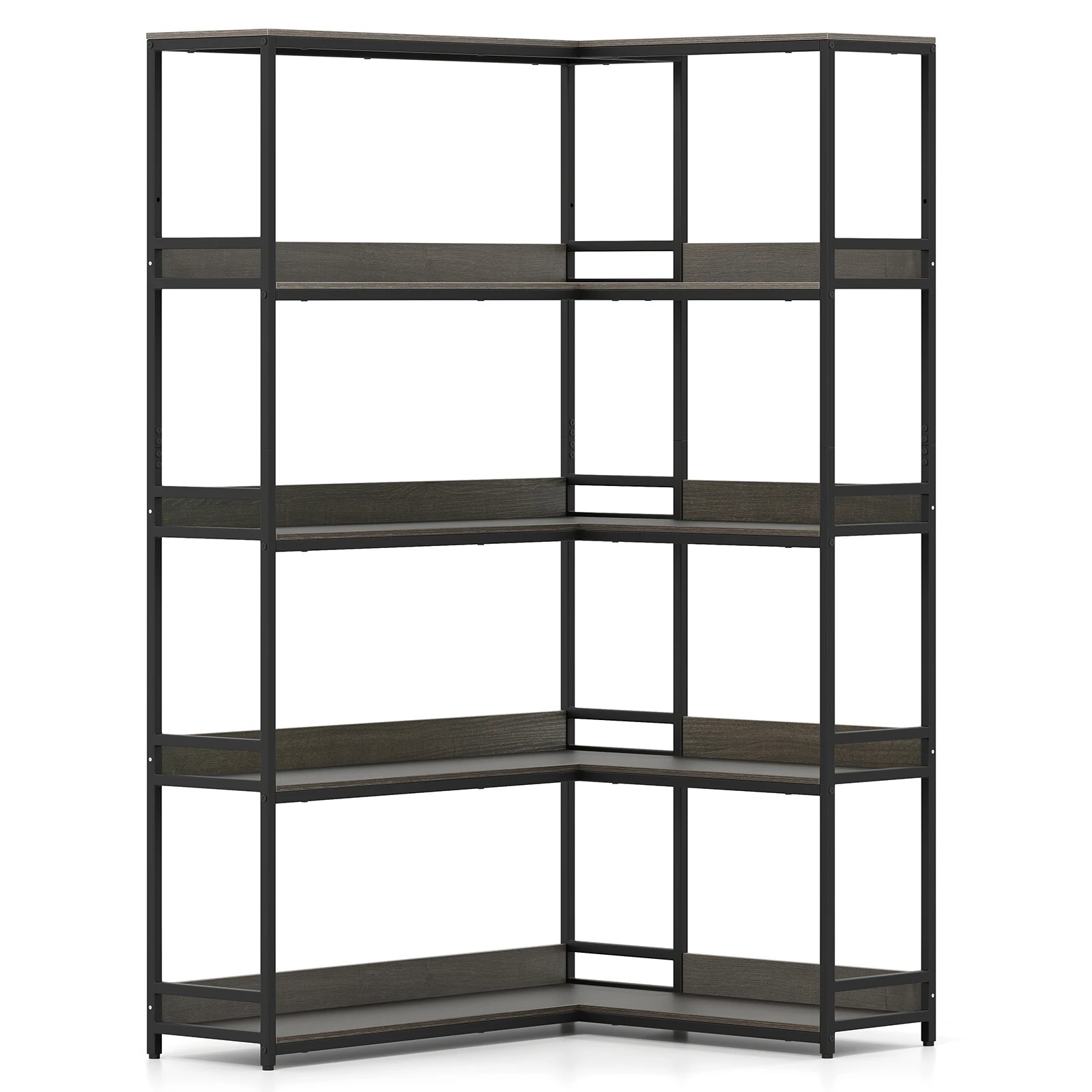 1 Costway 180CM Corner Bookshelf 5-Tier L-Shaped Utility Shelves Metal Frame Bookcase, 1 of 4