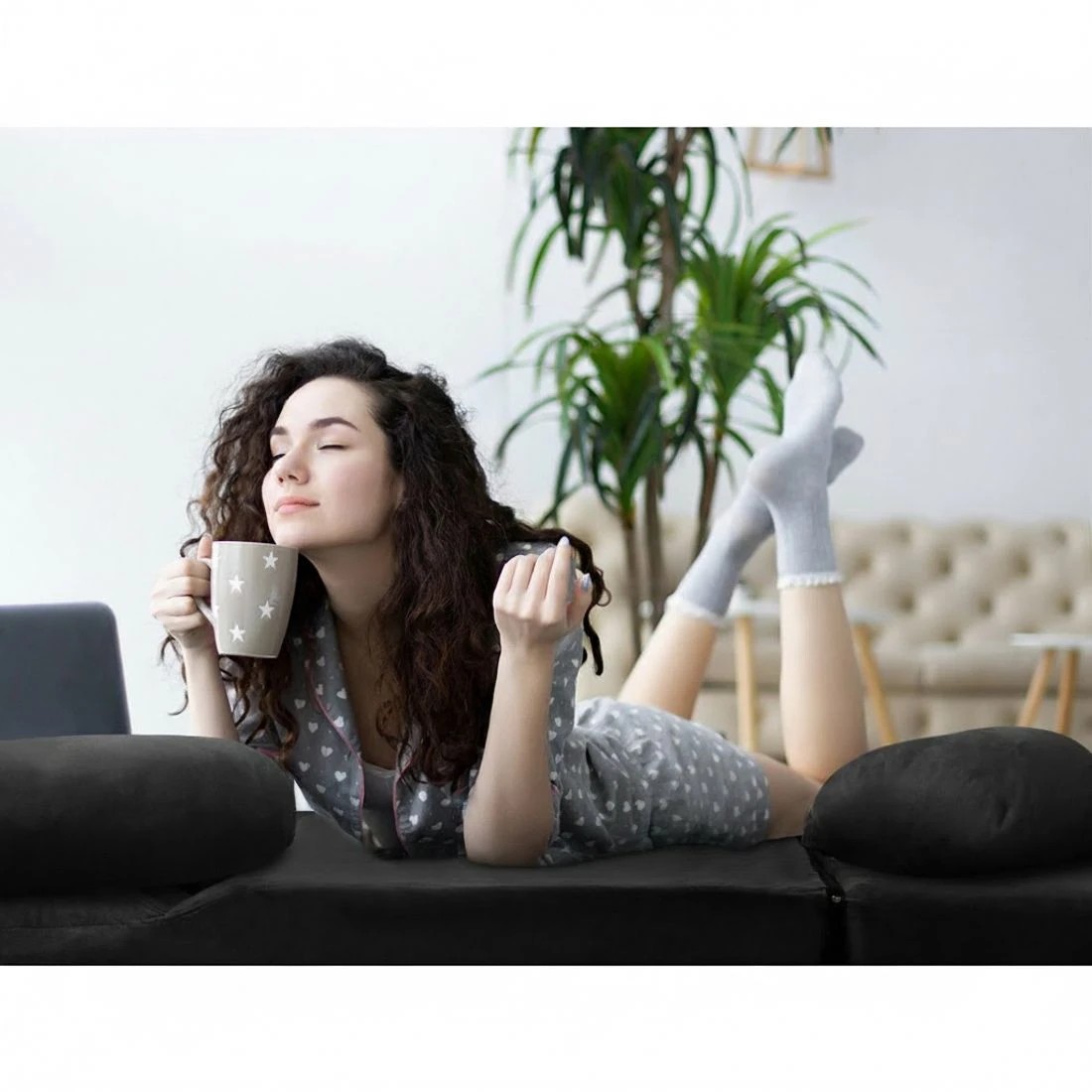 4 Artiss Lounge Sofa Bed 2-seater Charcoal Suede - Black, 4 of 7