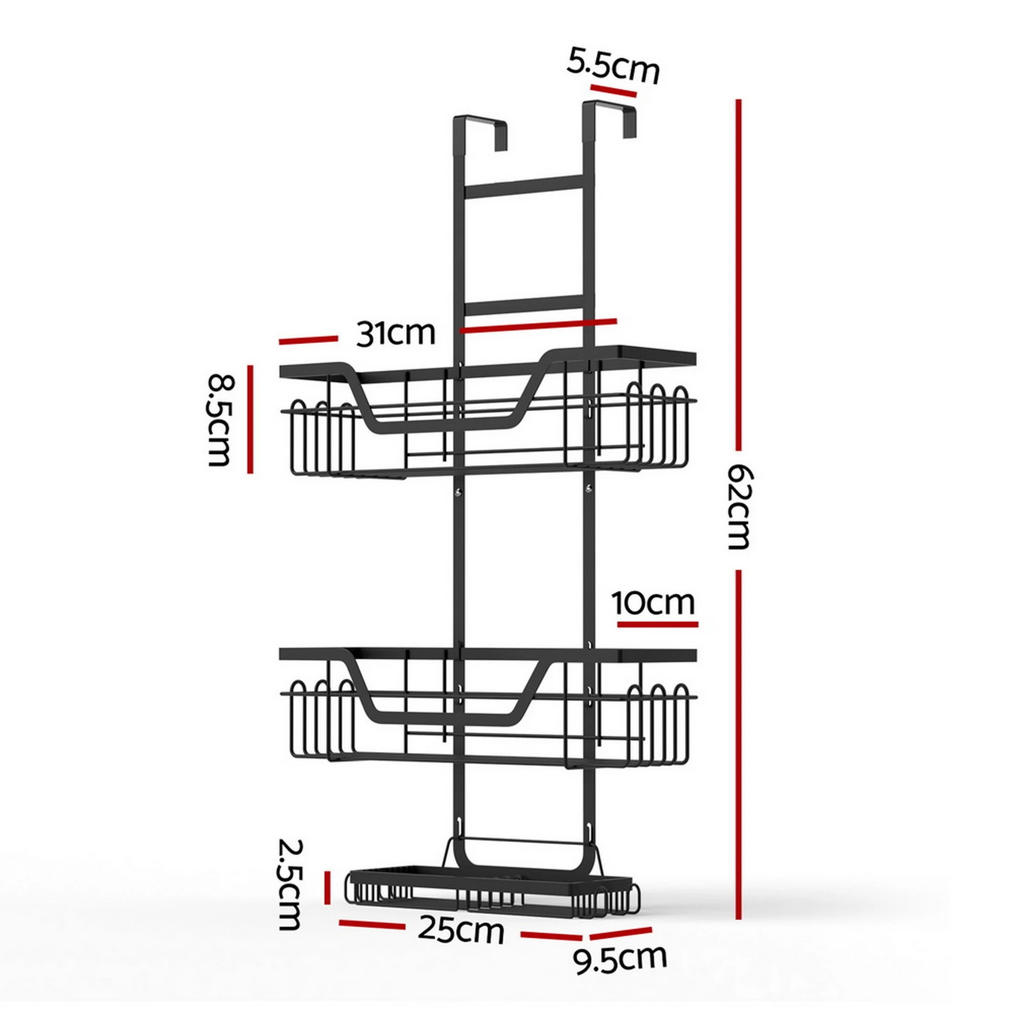 2 Artiss 2X 3 Tier Over The Door Shower Caddy Hanging Bathroom Storage Organizer - Black, 2 of 9
