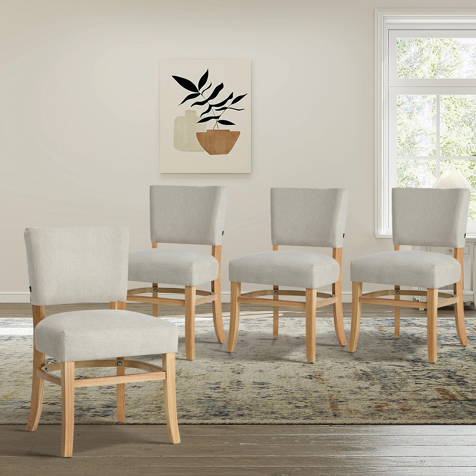 3 Oikiture 4x Dining Chairs Wooden Kitchen Seat Rubberwood Frame Accent Chair - Beige, 3 of 10