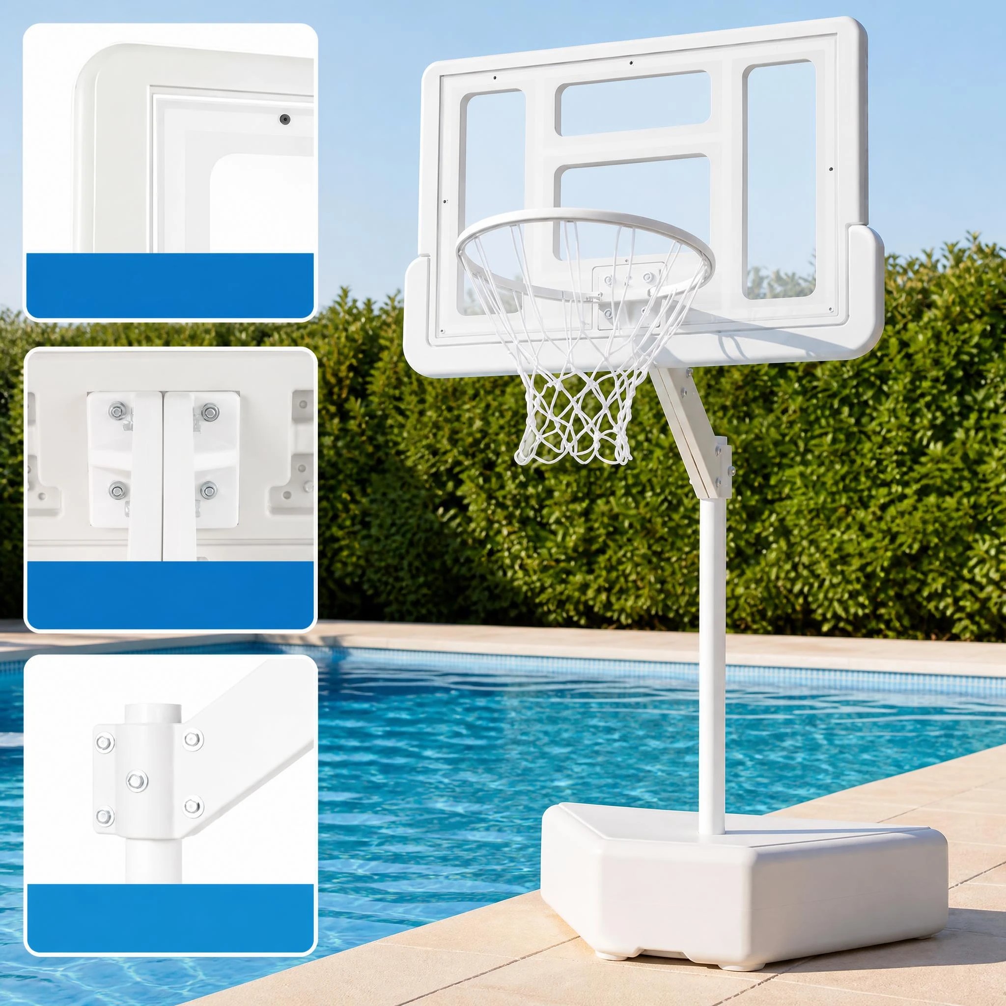 6 Costway Splash & Shoot Pool Basketball Hoop 116.5-180cm Portable Swimming Pool Goal w/2 Water Ball - White, 6 of 7