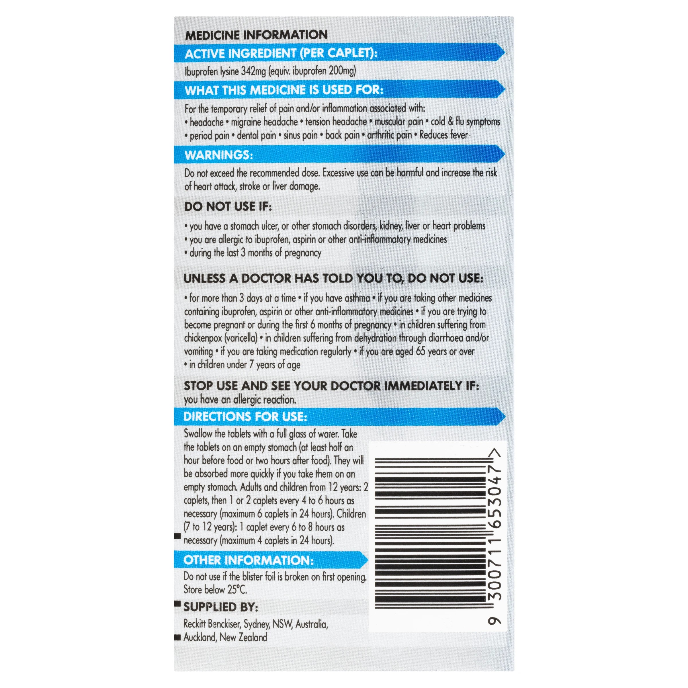 3 12 Pack Nurofen Quickzorb Ibuprofen Lysine 342mg Caplets, 3 of 10