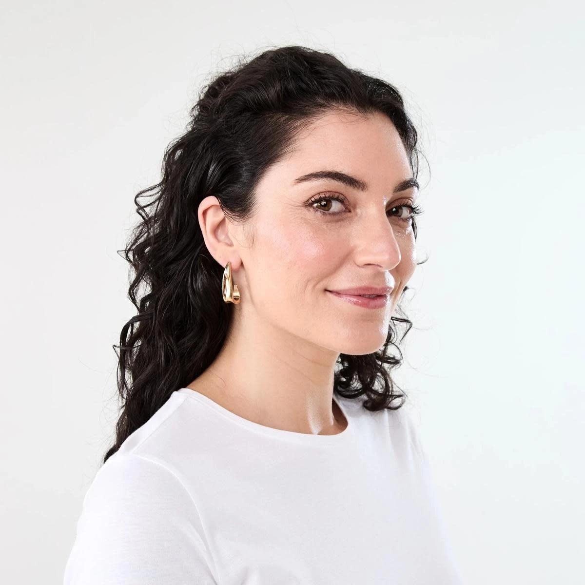 4 Molten Angular Hoop Earrings - Gold Tone Gold, 4 of 5