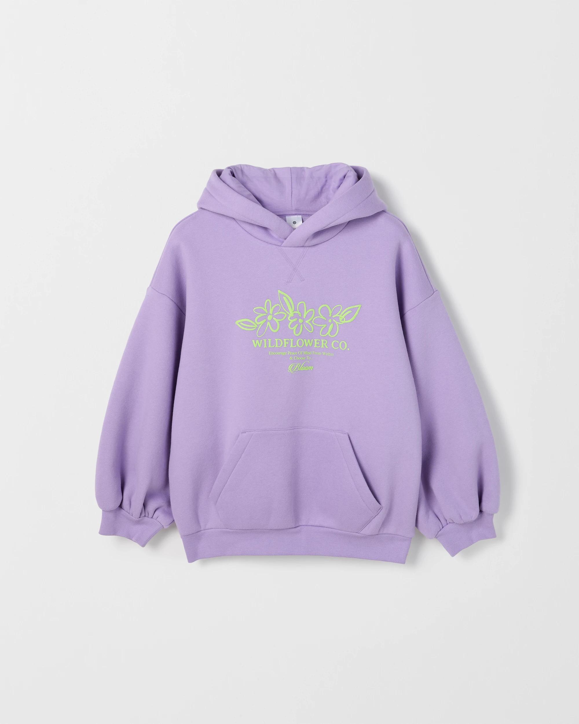 1 Target Kids Australian Cotton Blend Oversized Fleece Hoodie FLOWER PURPLE, 1 of 3