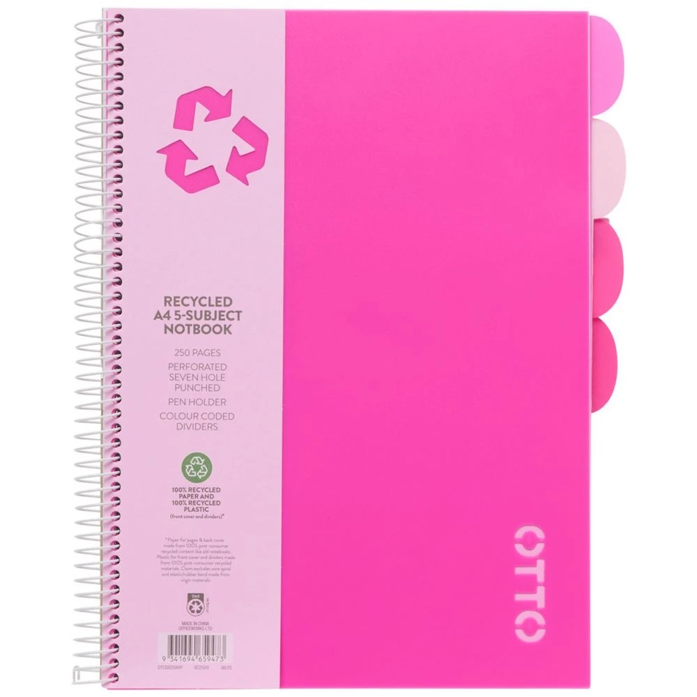 1 Otto A4 5 Subject Notebook 250 Page Hot Pink, 1 of 5