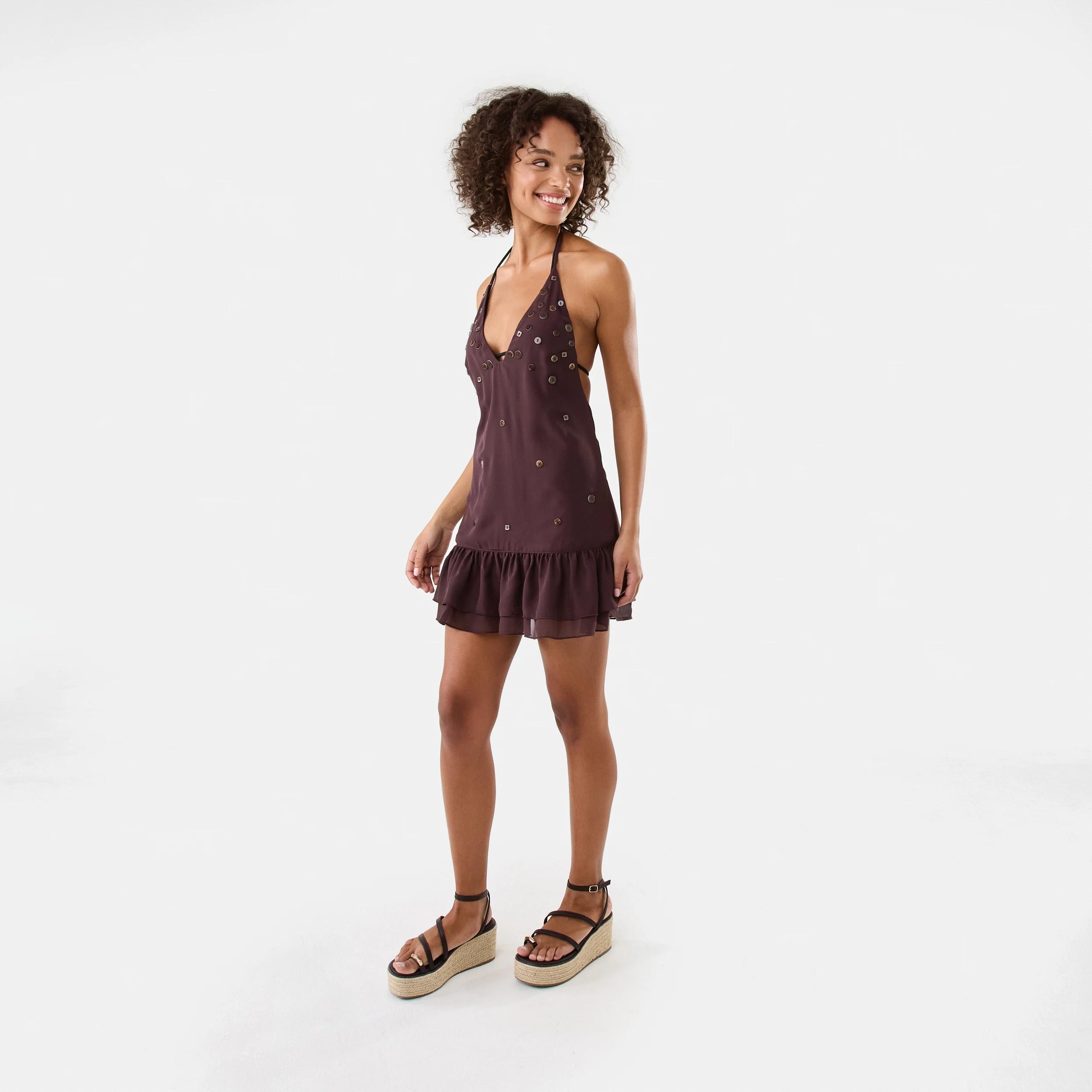 5 Sleeveless Button Detail Mini Dress Fudge, 5 of 10