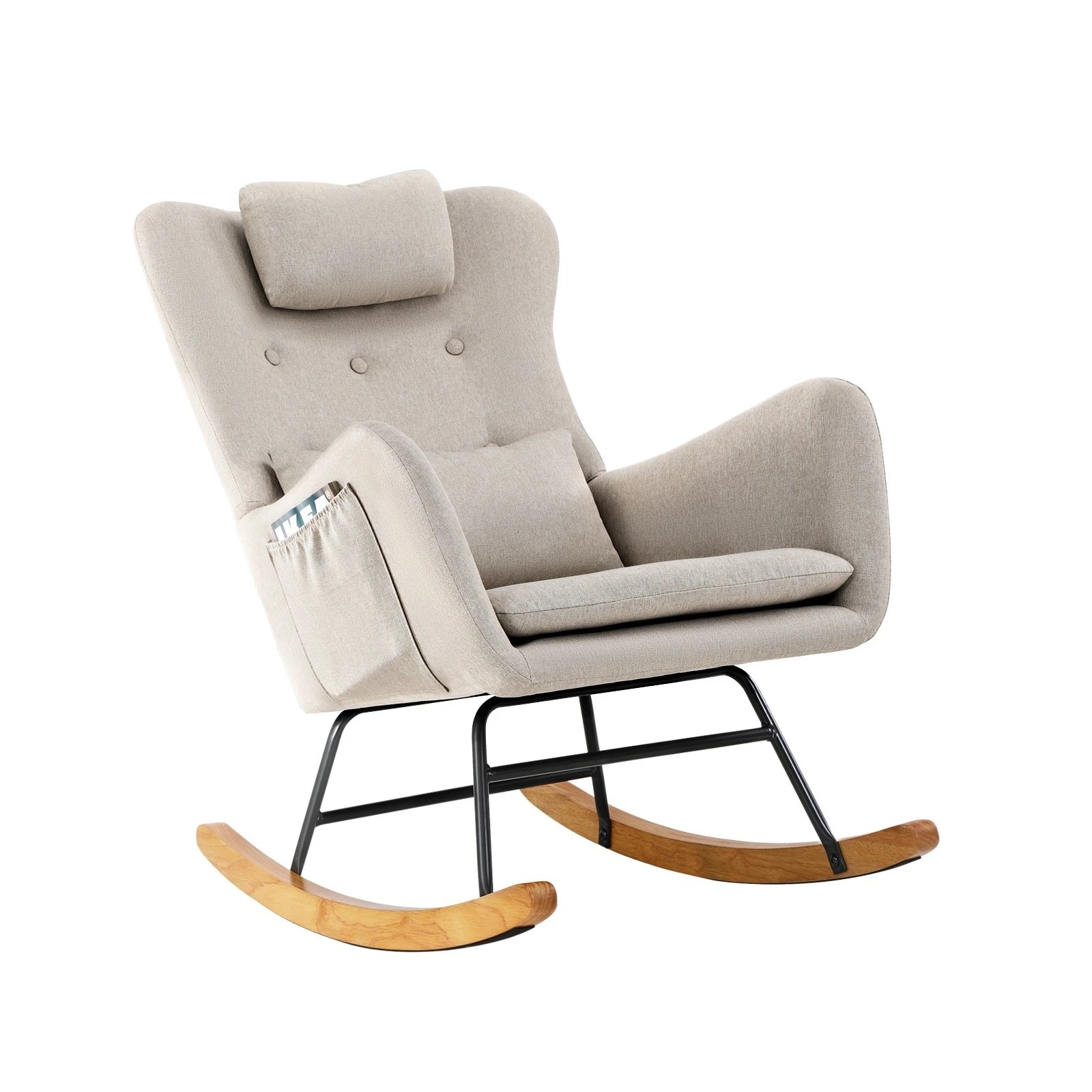 1 Oikiture Rocking Chair Nursing Armchair Linen Accent Chairs With 2 Pillow
 - Beige, 1 of 10