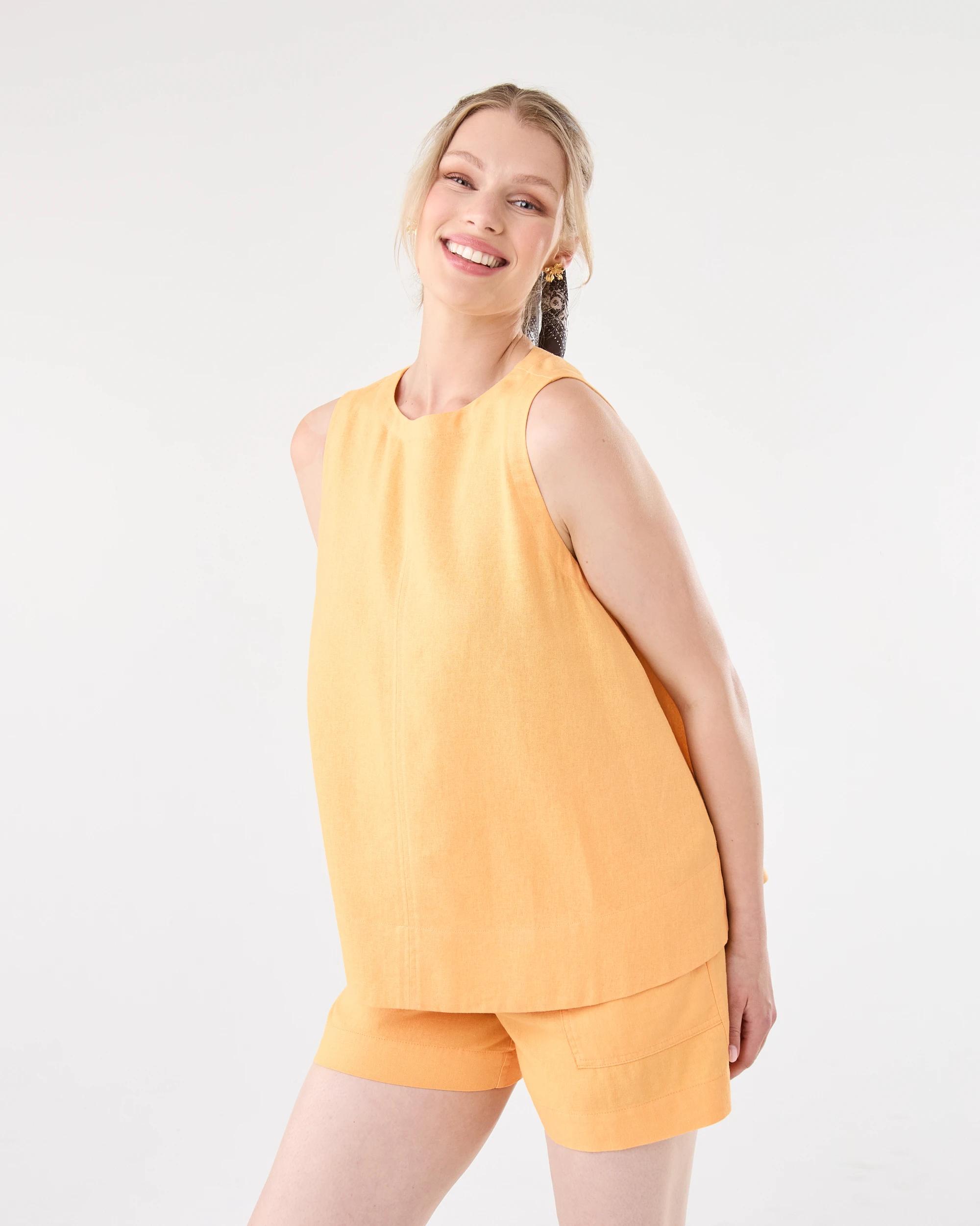 1 Sleeveless Linen Blend Swing Tank Papaya, 1 of 7