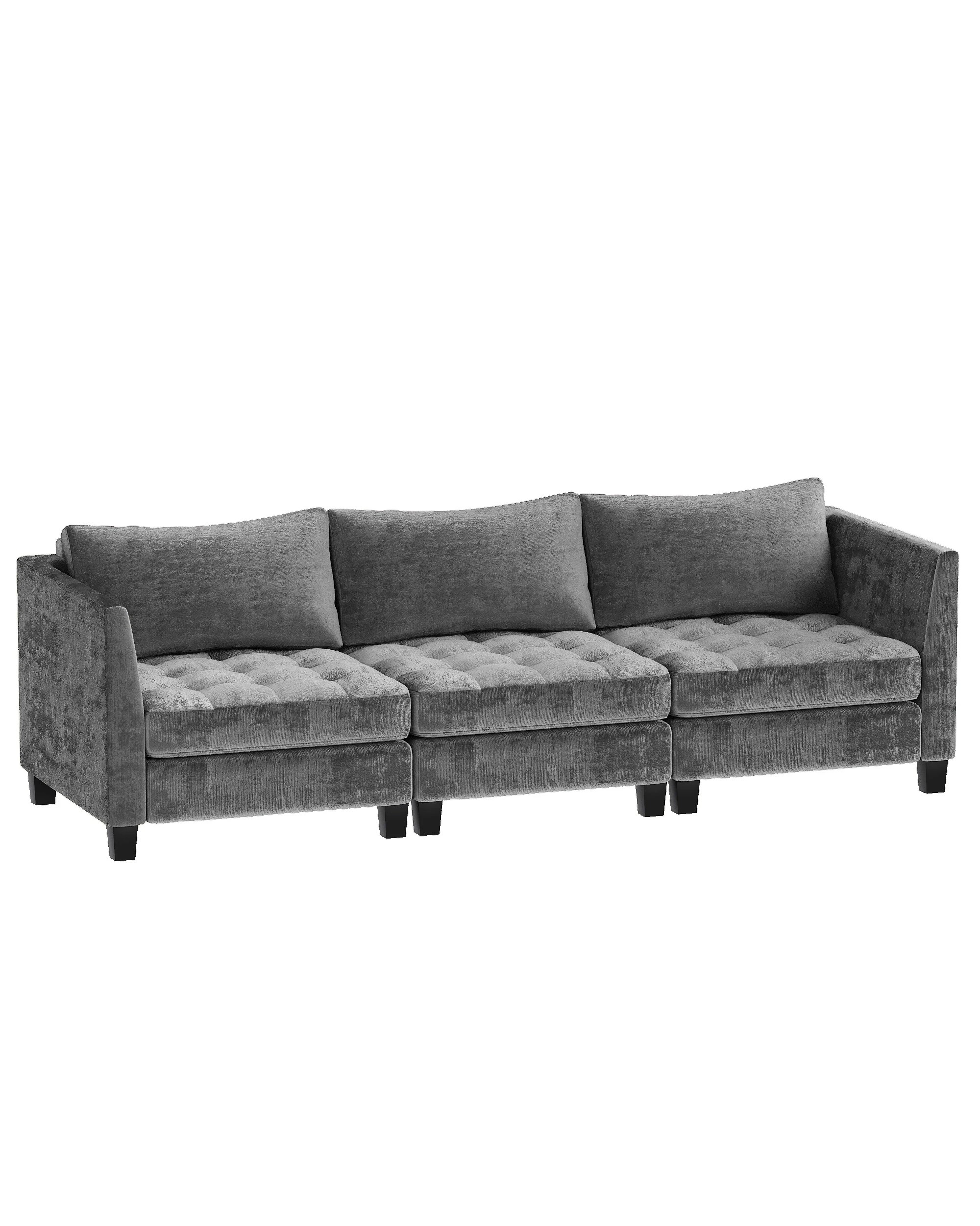2 Advwin Modern 3 Seaters Sofa Chenille Fabric 265cm - Grey, 2 of 7