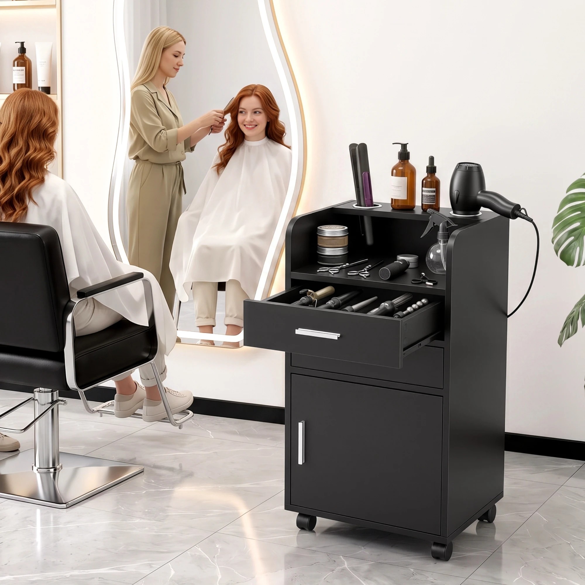 10 Artiss Professional Salon Station Rolling Cart, Hair Styling Beauty Cabinet - Black, 10 of 10