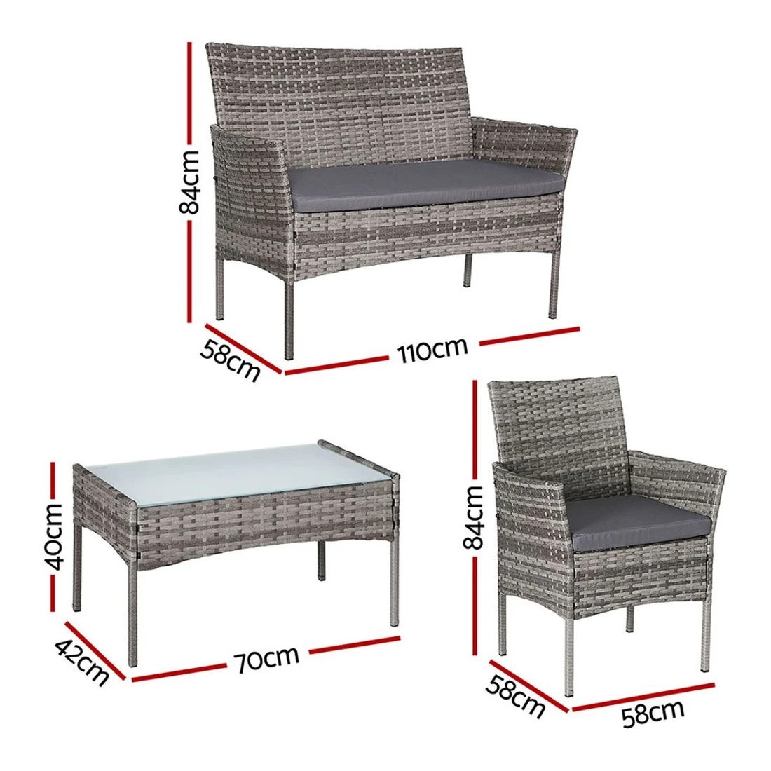 2 Gardeon 4 Seater Outdoor Sofa Set Wicker Setting Table Chair Furniture
 - grey, 2 of 3