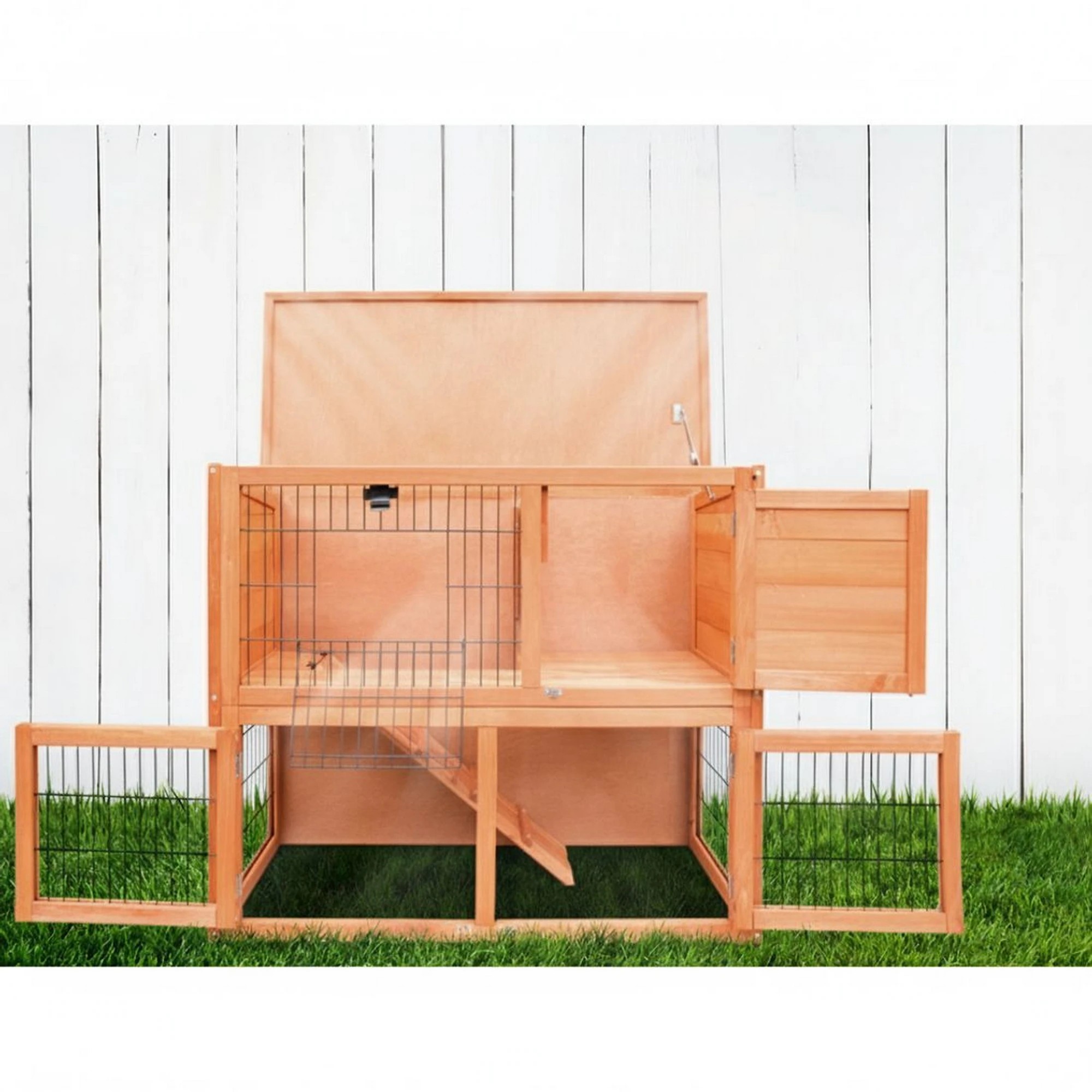 7 i.Pet Chicken Coop Rabbit Hutch Large House Run Wooden Cage Bunny Pet Outdoor - Brown, 7 of 9
