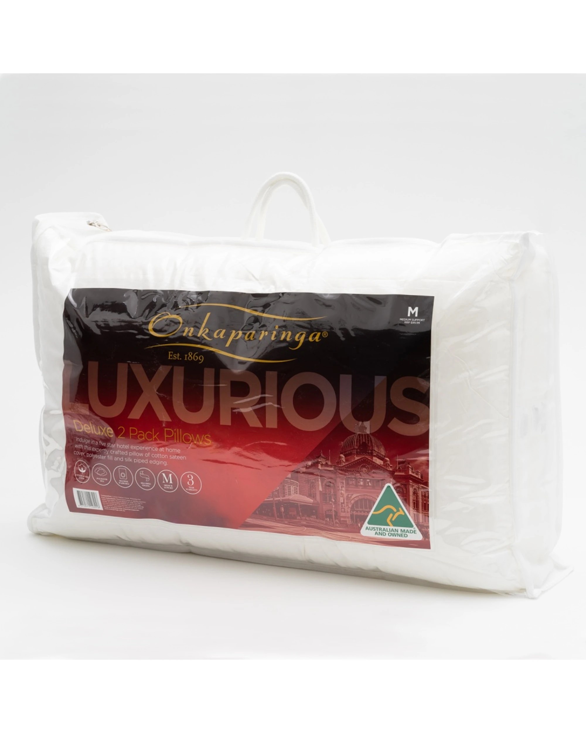 3 Onkaparinga Deluxe Pillows With Cotton Sateen Cover Medium Support 2x 2pc - Plain, 3 of 5