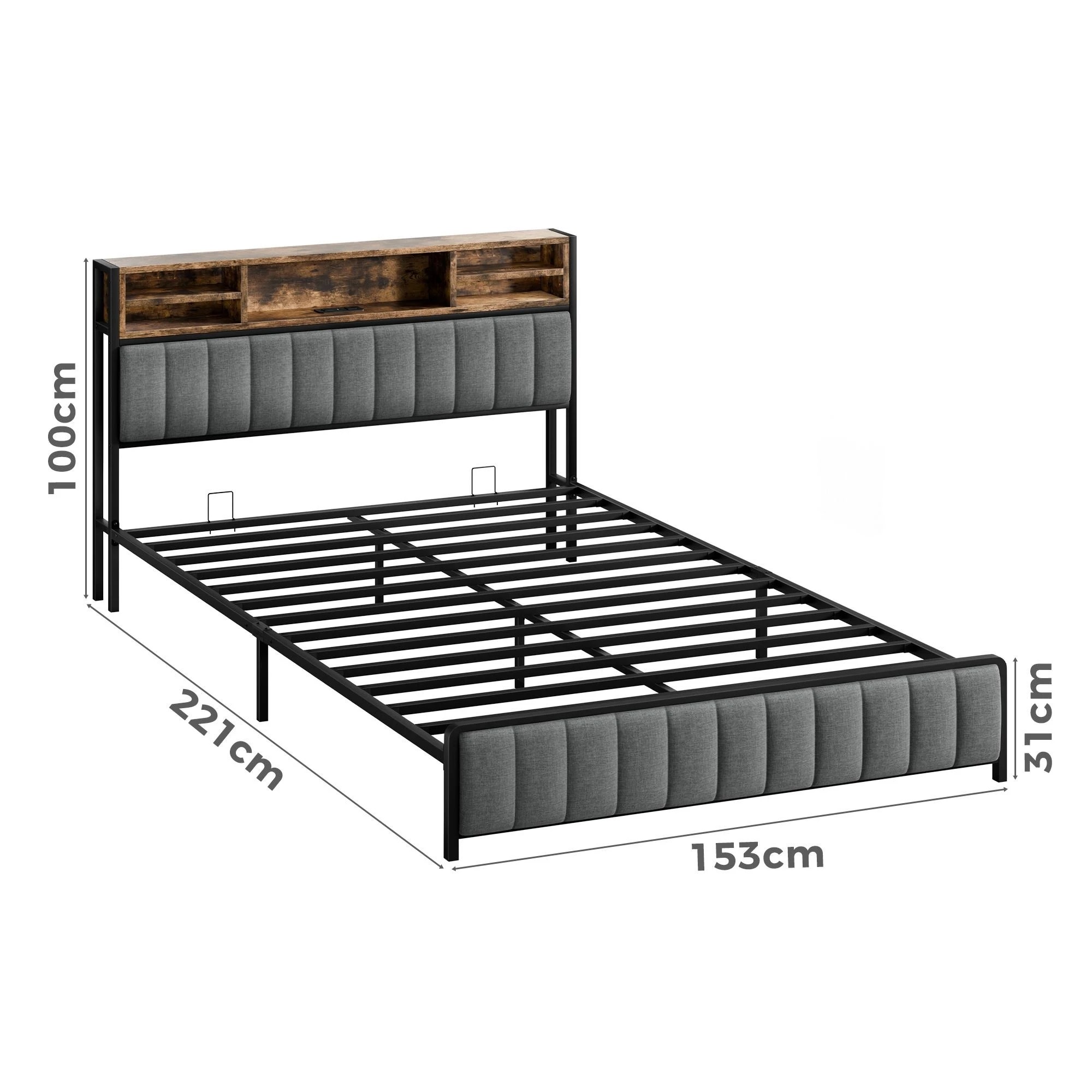 3 Alfordson Bed Frame Queen LED Charging Station Linen - Grey, 3 of 10