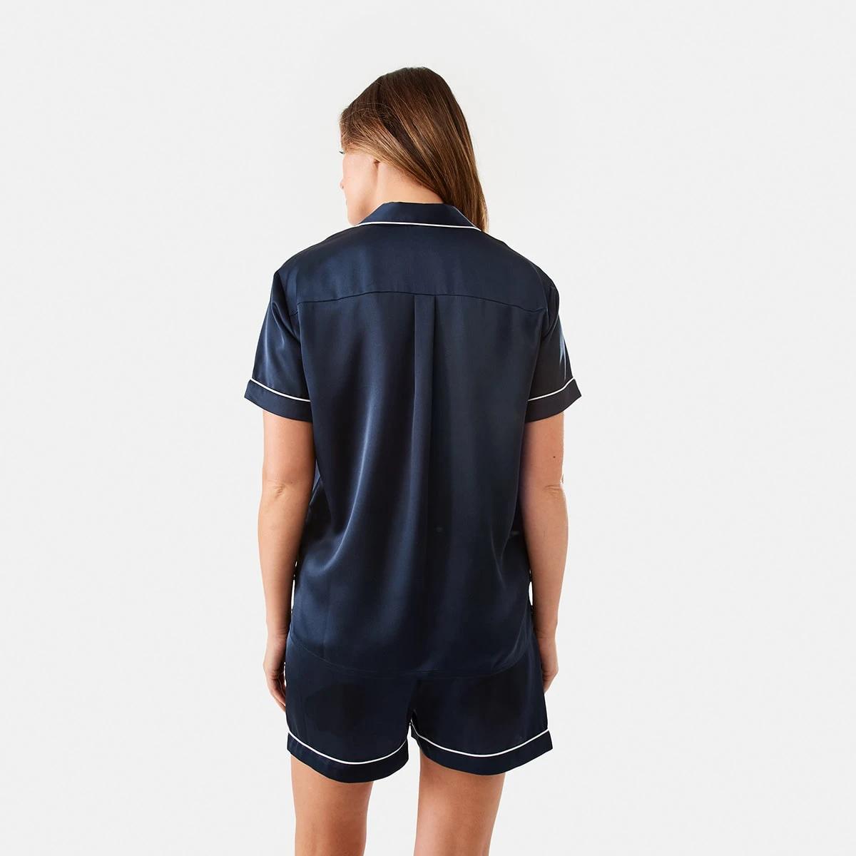 3 Short Sleeve Top and Shorts Satin Pyjama Set DEEP NAVY, 3 of 10