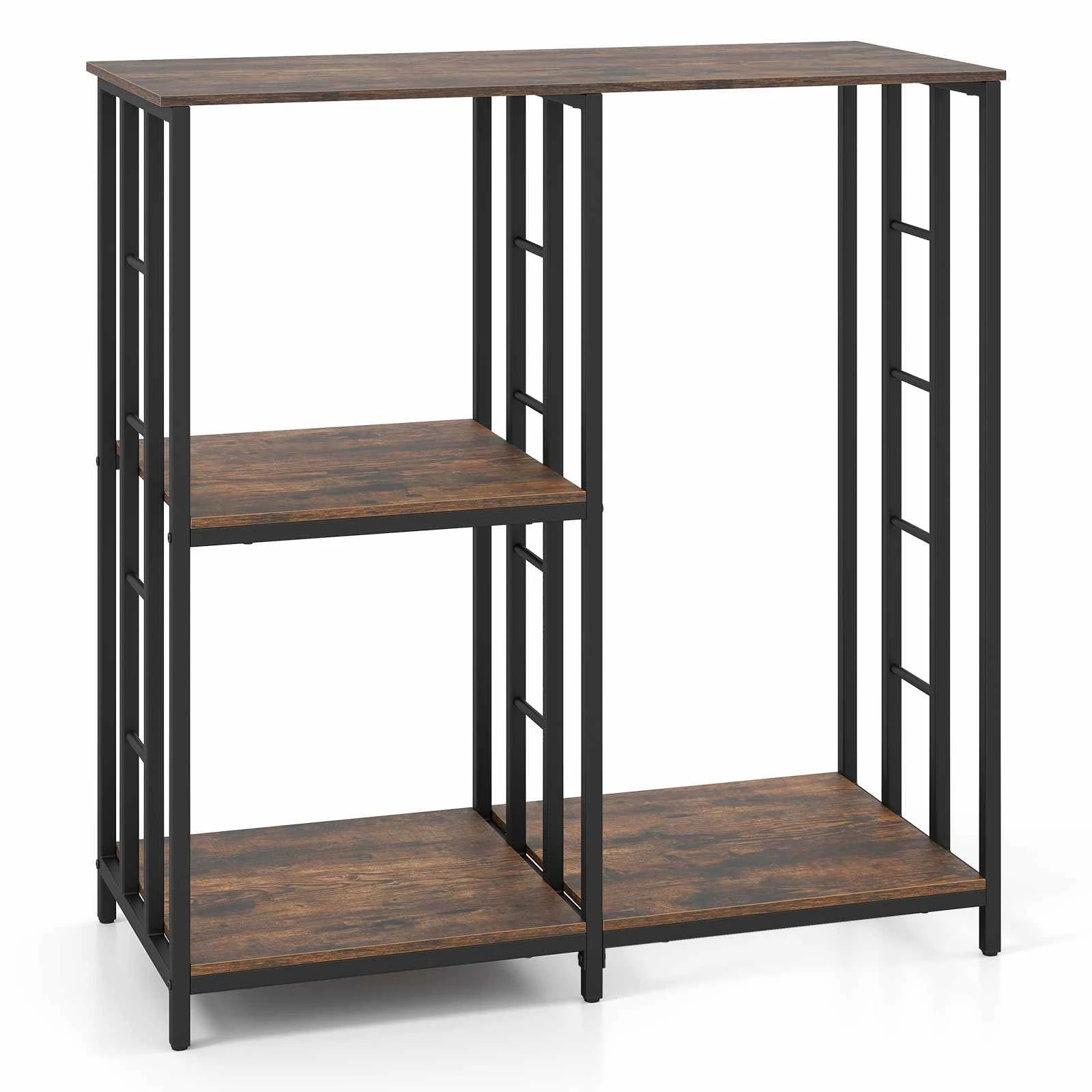 1 Costway Kitchen Bakers Rack 4 Shelves Microwave Stand Mini Fridge Table - Brown, 1 of 3