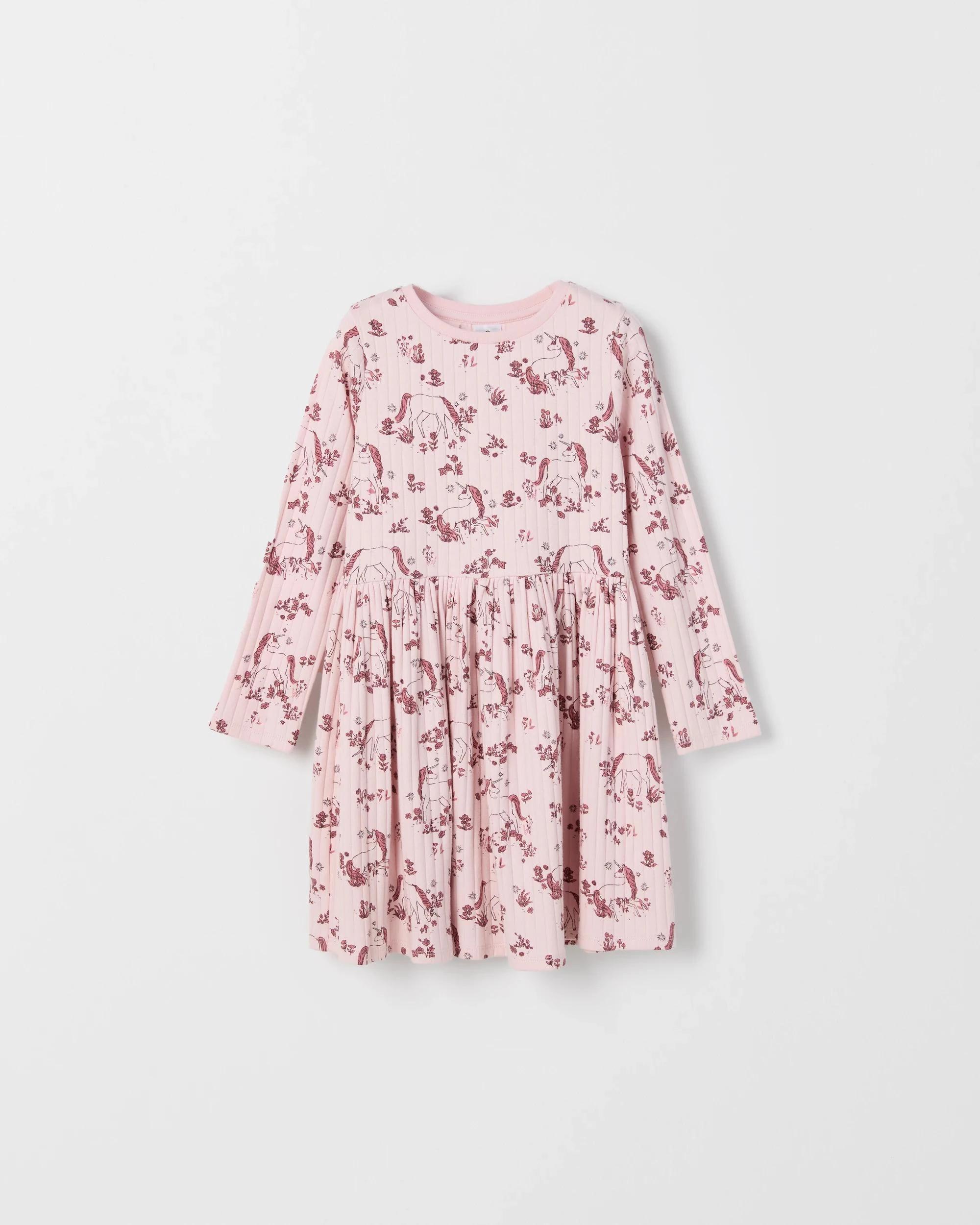 1 Target Kids Australian Cotton Blend Long Sleeve Rib Core Dress PINK UNICORN, 1 of 2