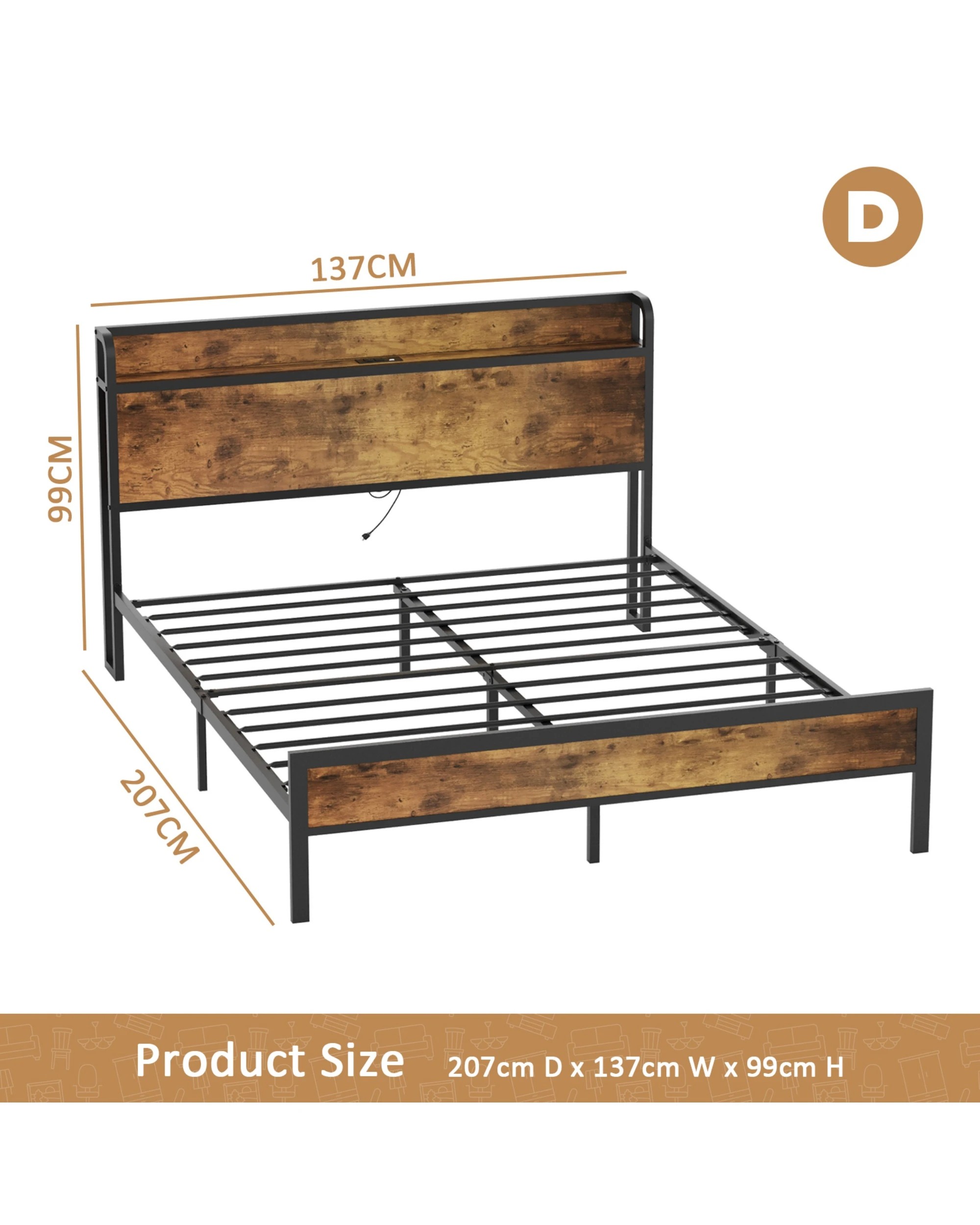 3 Advwin Double Metal Bed Frame Storage Headboard With Charging Station USB Ports, 3 of 8