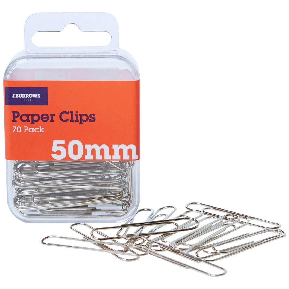 1 J.Burrows 50mm Paper Clips Silver 70 Pack, 1 of 3
