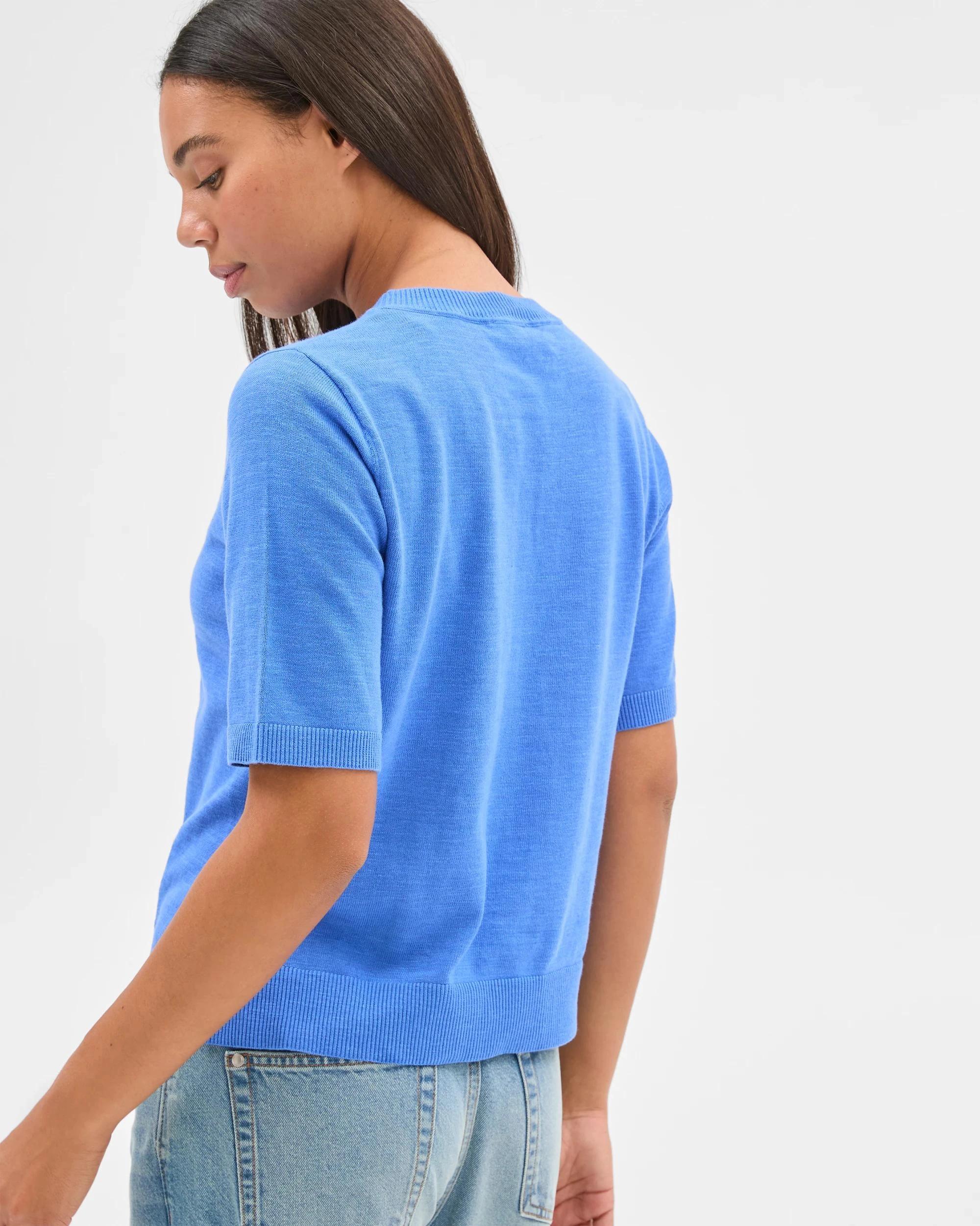 6 Target Australian Cotton/Linen Blend Knitted T-Shirt VIVID BLUE, 6 of 6