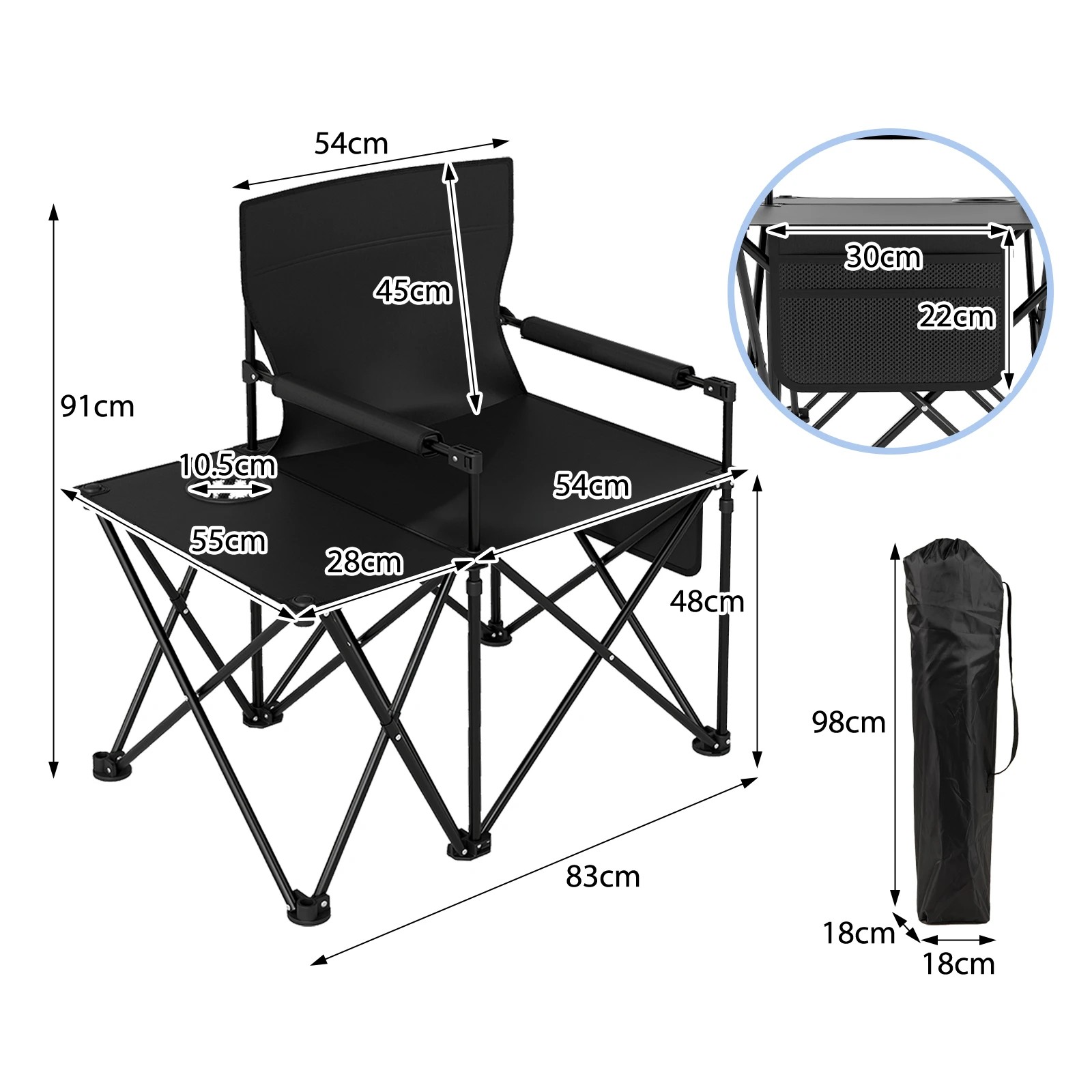 4 Costway Folding Camping Chair w/Side Table 2 Storage Pockets Cup Holder Picnic Chair - Black, 4 of 4