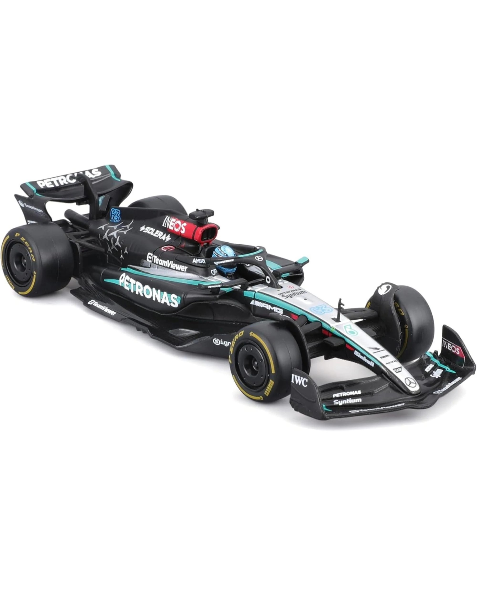 3 Bburago Formula Racing 2024 F-1 Mercedes AMG W15 #63 George Russell with Helmet 1:43 Scale Diecast Vehicle, 3 of 8