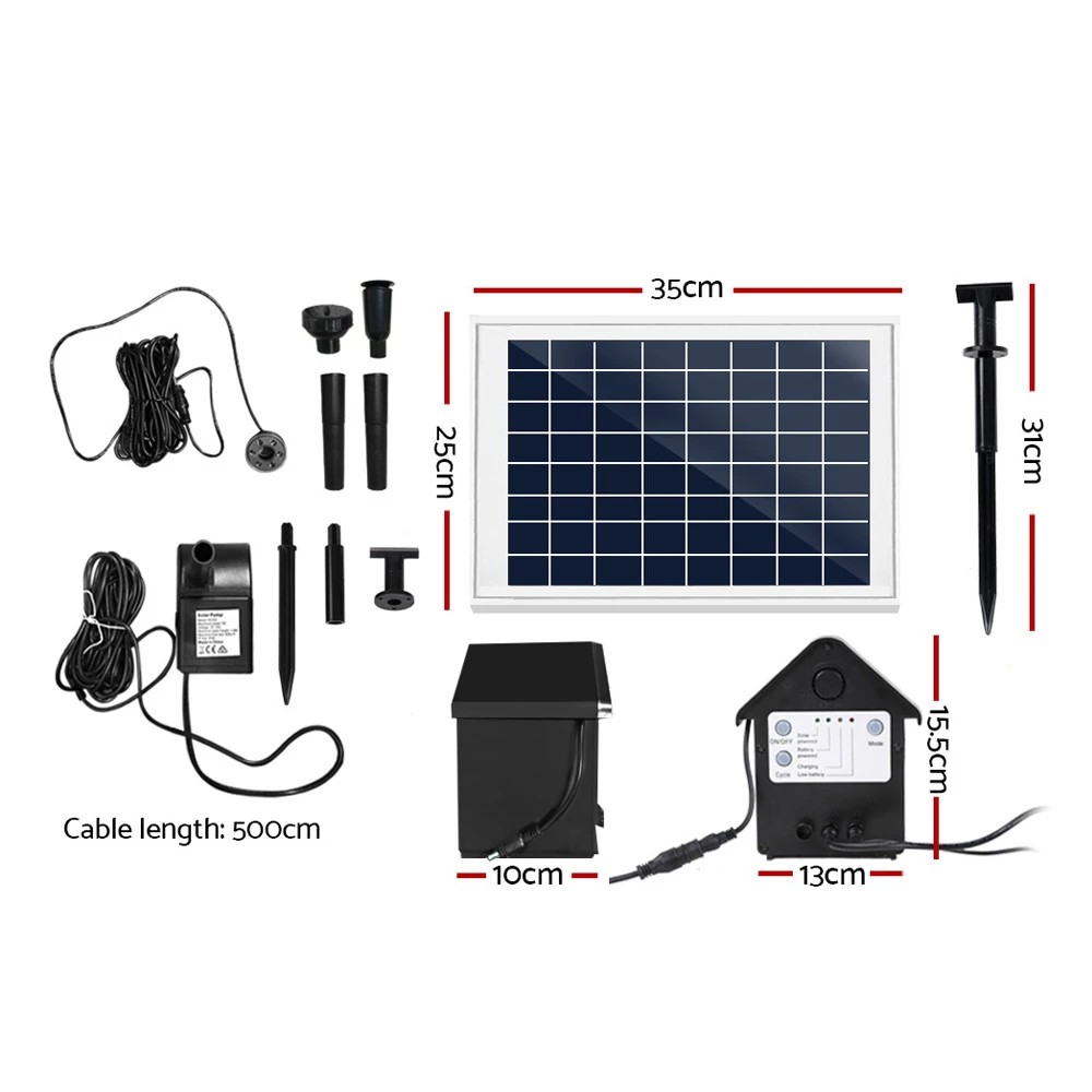 2 Gardeon Solar Pond Pump Submersible Water Fountain with Battery Kit LED Lights 6.6FT - Black, 2 of 6
