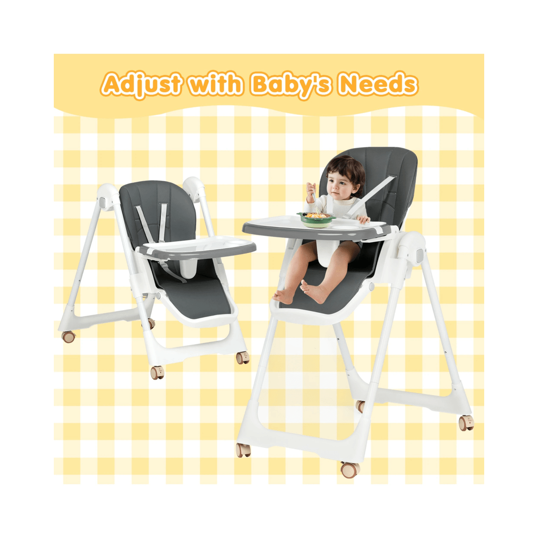 5 Advwin 3-in-1 Folding Baby High Chair Gray, 5 of 9