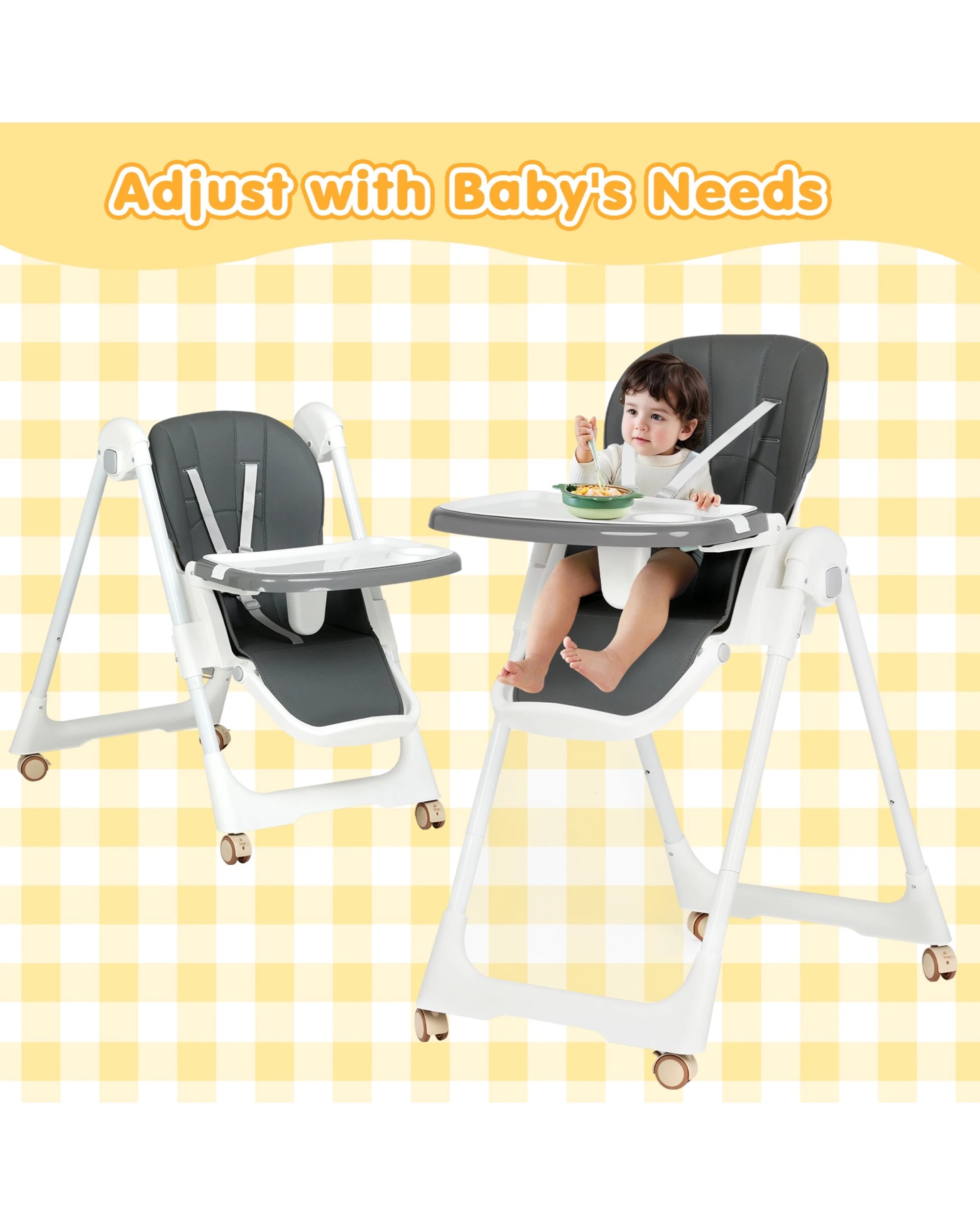5 Advwin 3-in-1 Folding Baby High Chair Gray, 5 of 9