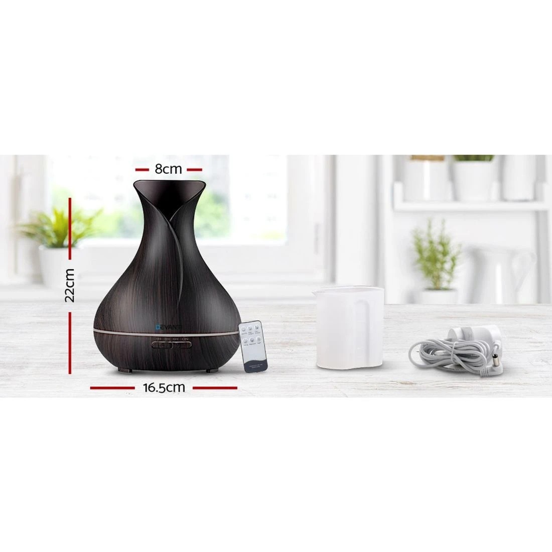 4 Devanti Aroma Diffuser Aromatherapy Dark Wood 400ml - Black, 4 of 8