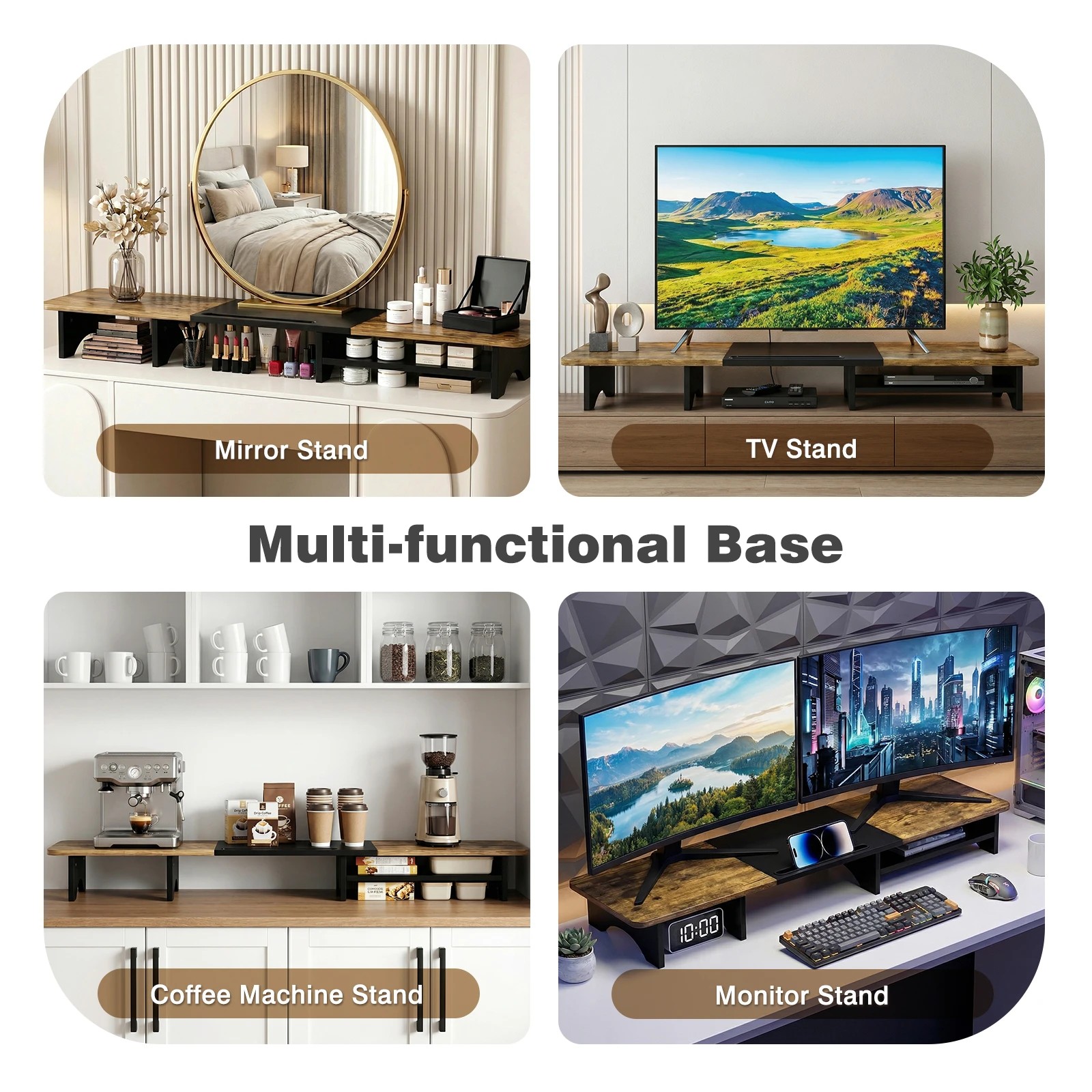 8 Advwin 100cm Dual Monitor Stand Riser Wood Desktop Organizer with Storage Space, 8 of 9