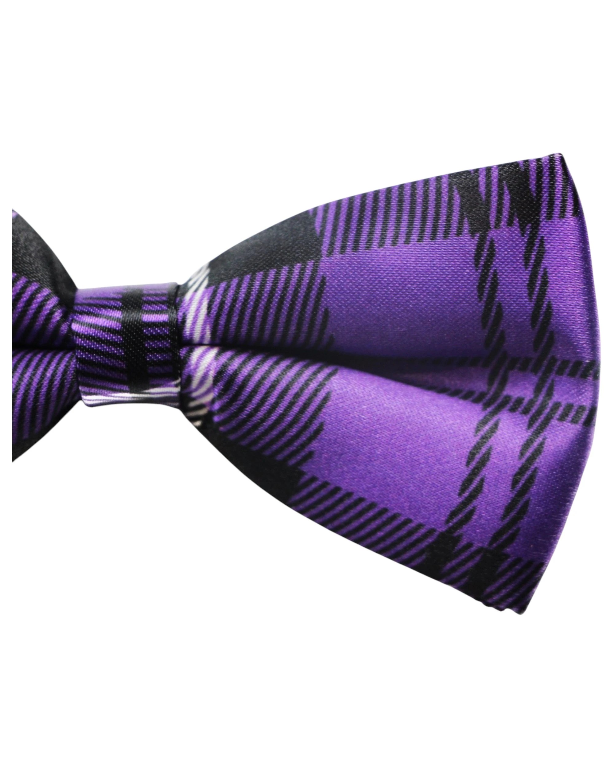3 Zasel Mens Purple & Black Plaid Patterned Bow Tie, 3 of 3
