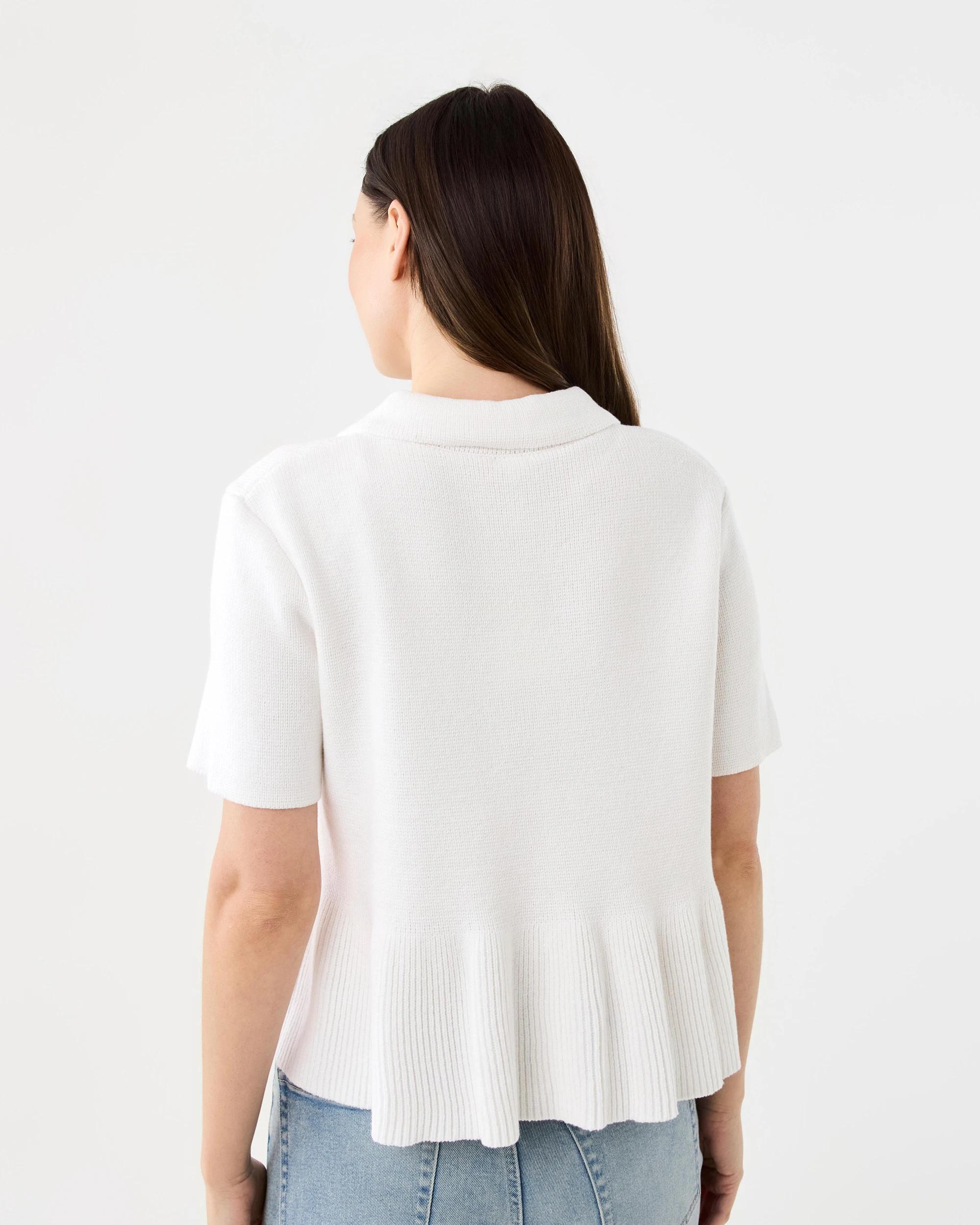 3 Short Sleeve Peplum Knit Cardigan White, 3 of 7