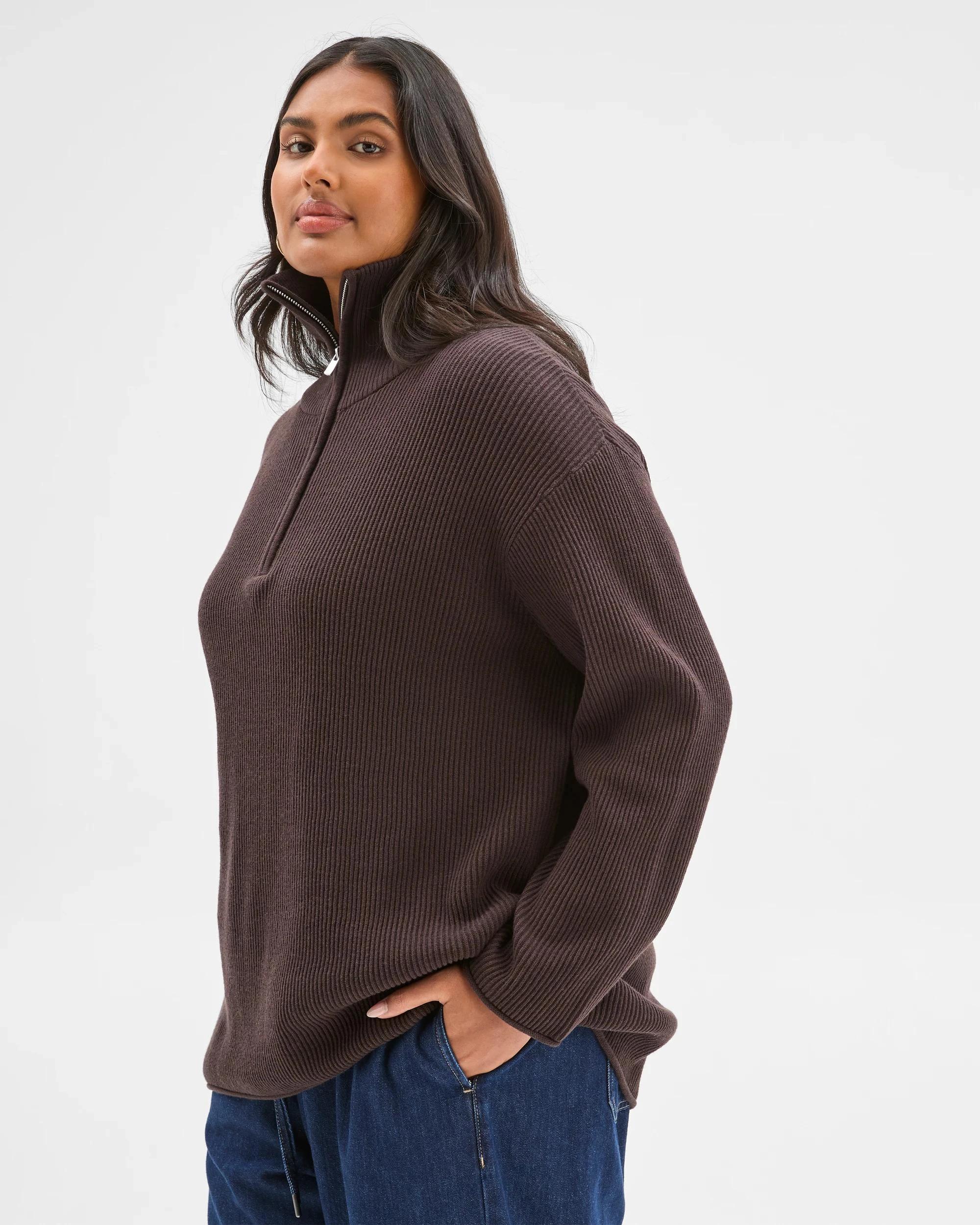 2 Target Curve Plus Size Australian Cotton Blend 1/4 Zip Jumper BRUNETTE, 2 of 6