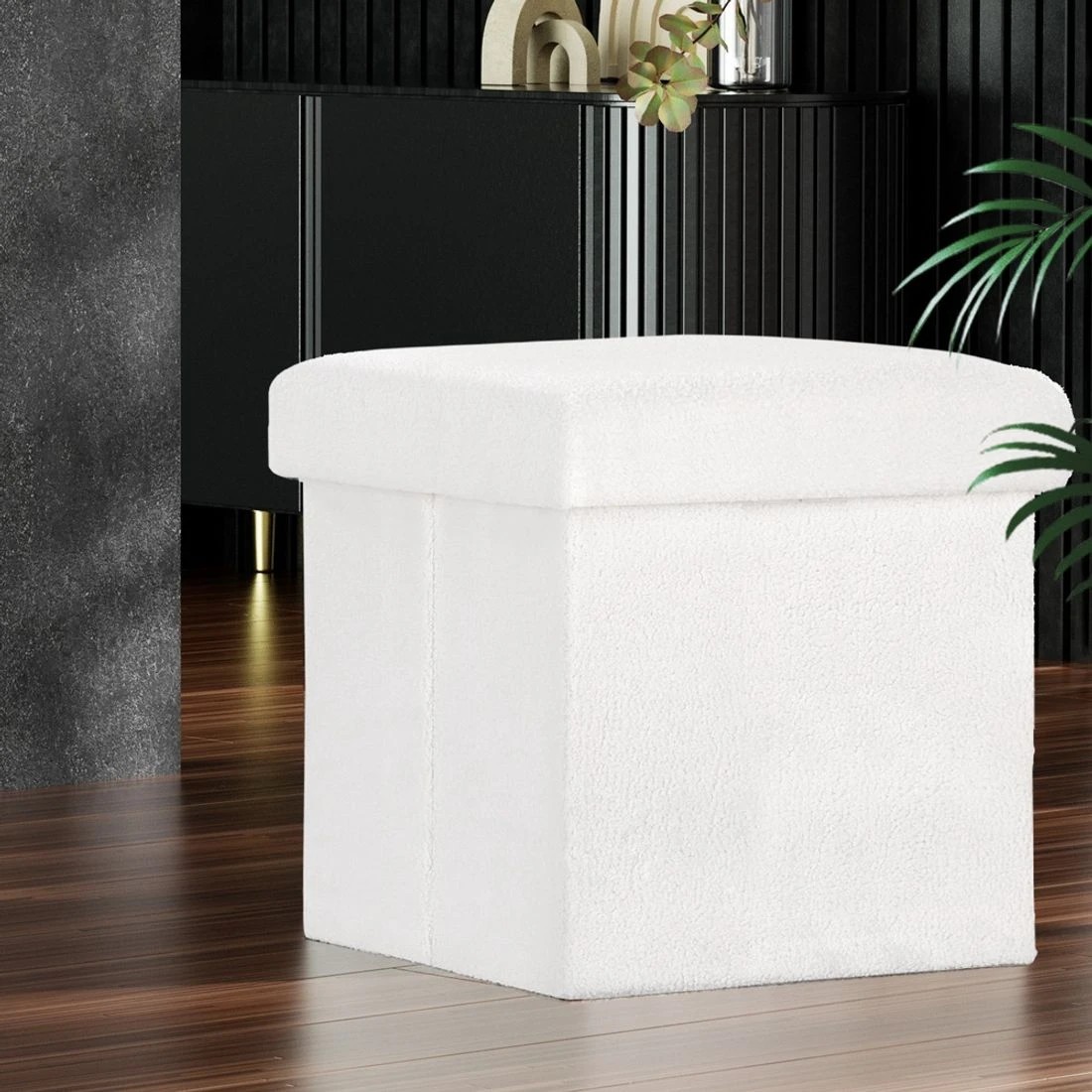 3 Artiss Ottoman Storage Foot Stool Vanity Square Teddy - White, 3 of 6