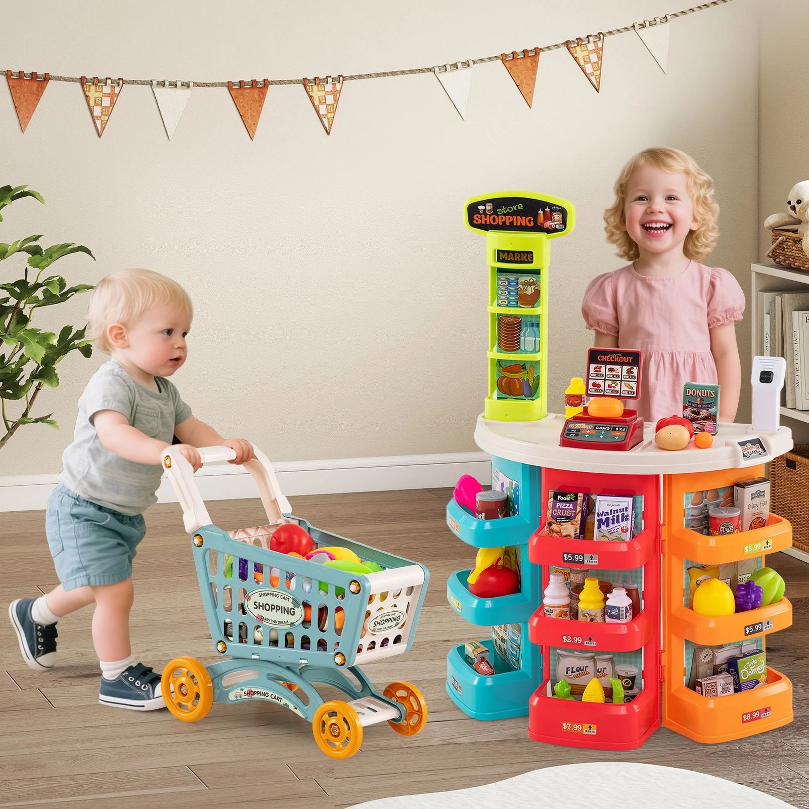 3 Costway 76PCS Supermarket Playset Pretend Play Grocery Store - Multi, 3 of 3