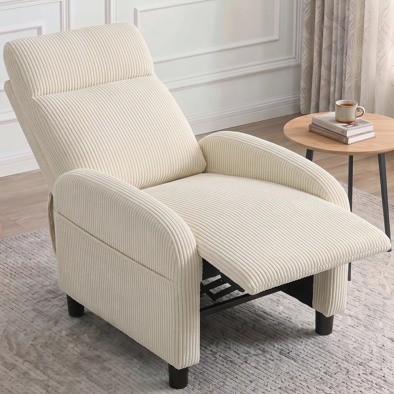 4 Advwin Recliner Chair with Adjustable Backrest and Footrest Lounge Armchair - Beige, 4 of 7