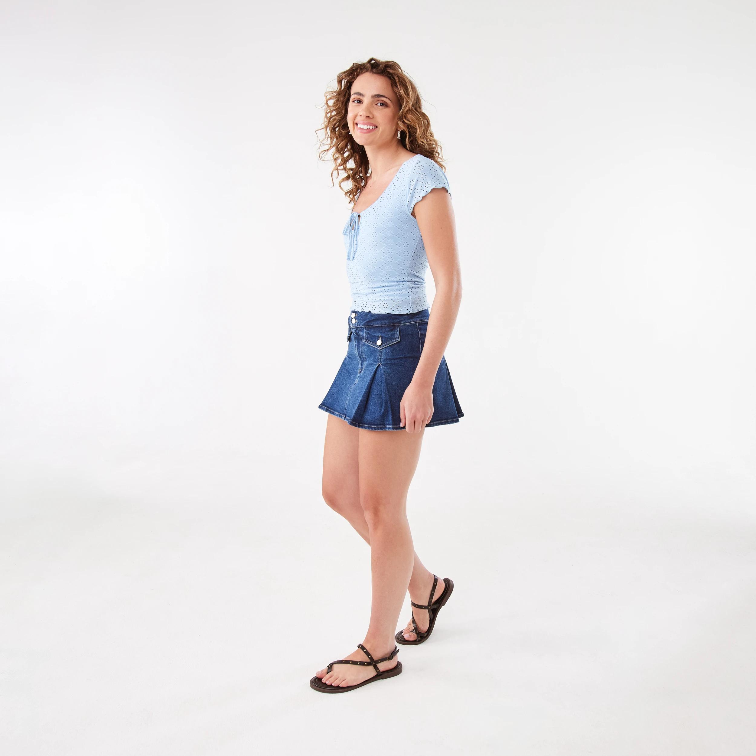 3 Denim Pleated Mini Skirt Mid Wash, 3 of 8